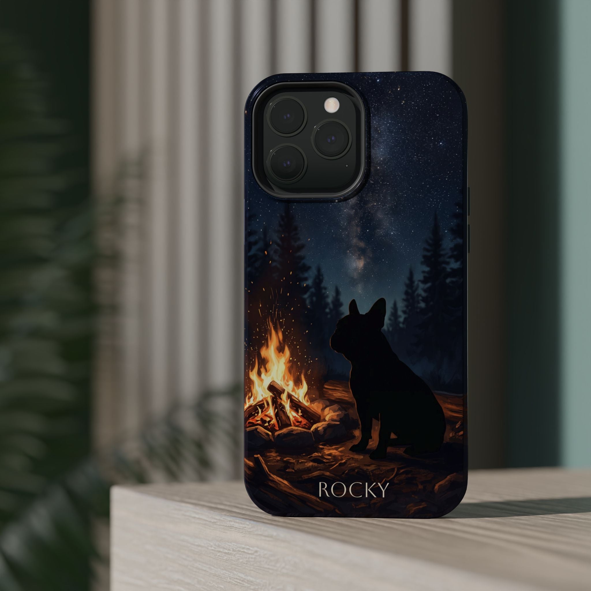 Personalized French Bulldog Campfire Phone Case — Wireless Charging Cover