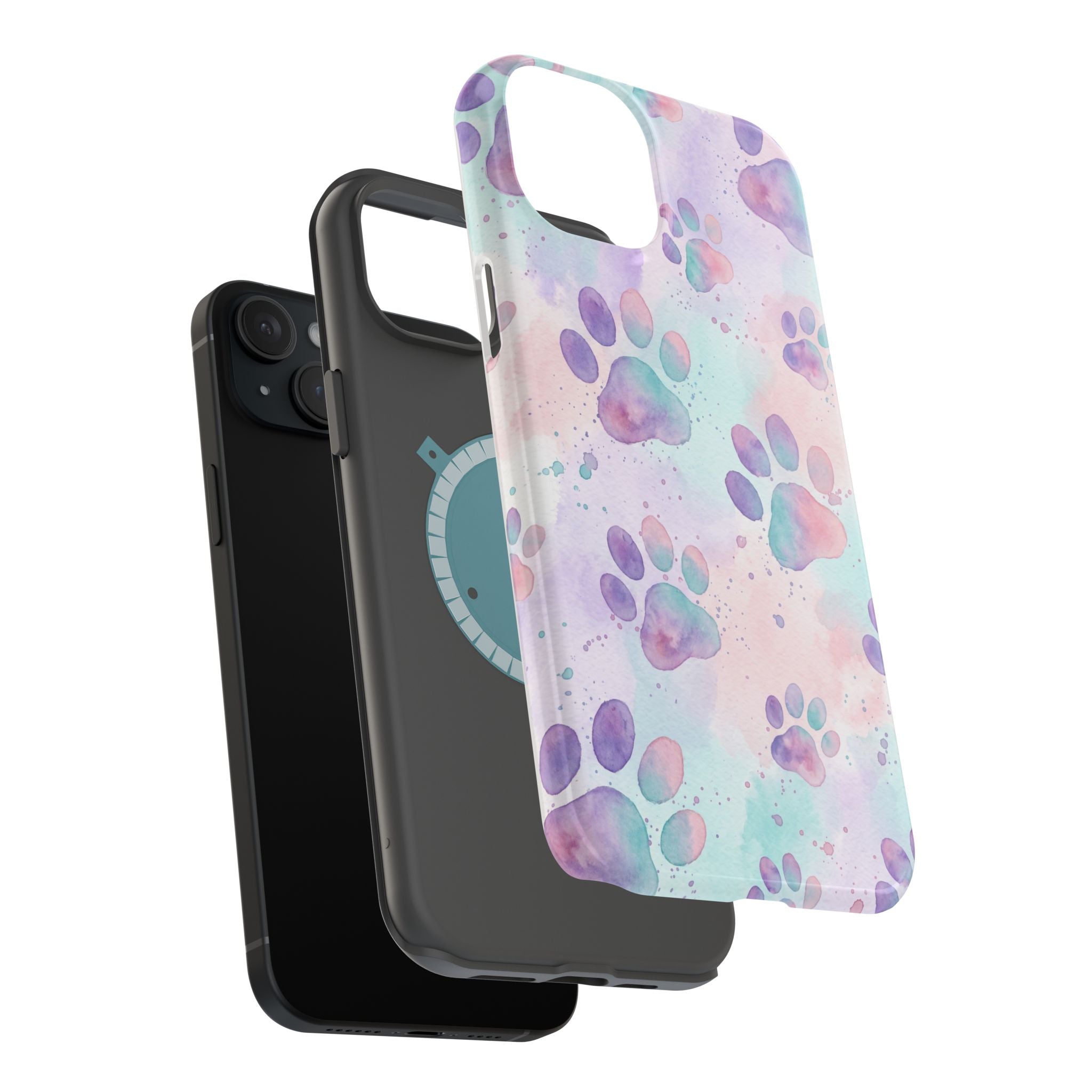 Watercolor Paw Print Phone Case — Impact-Resistant Wireless Charging Cover