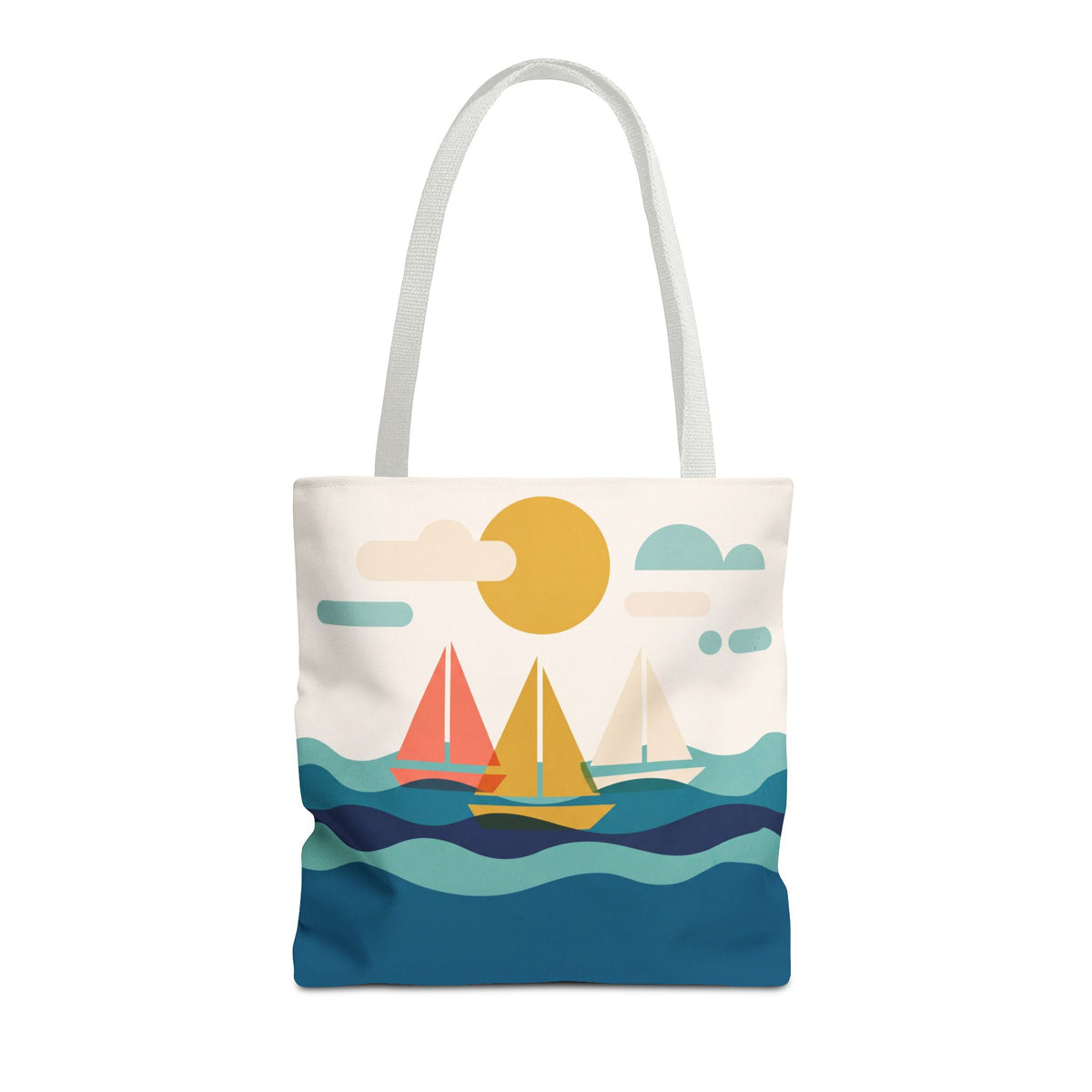 Minimalist Sailboat Tote Bag – Mid-Century Modern Ocean Waves Beach Bag