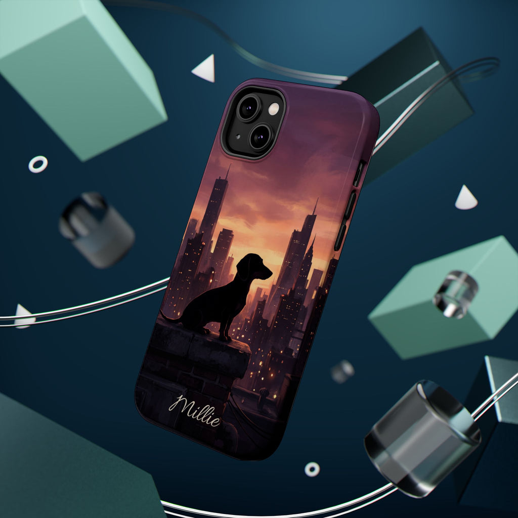 Personalized Dachshund City Skyline Phone Case — Wireless Charging Cover