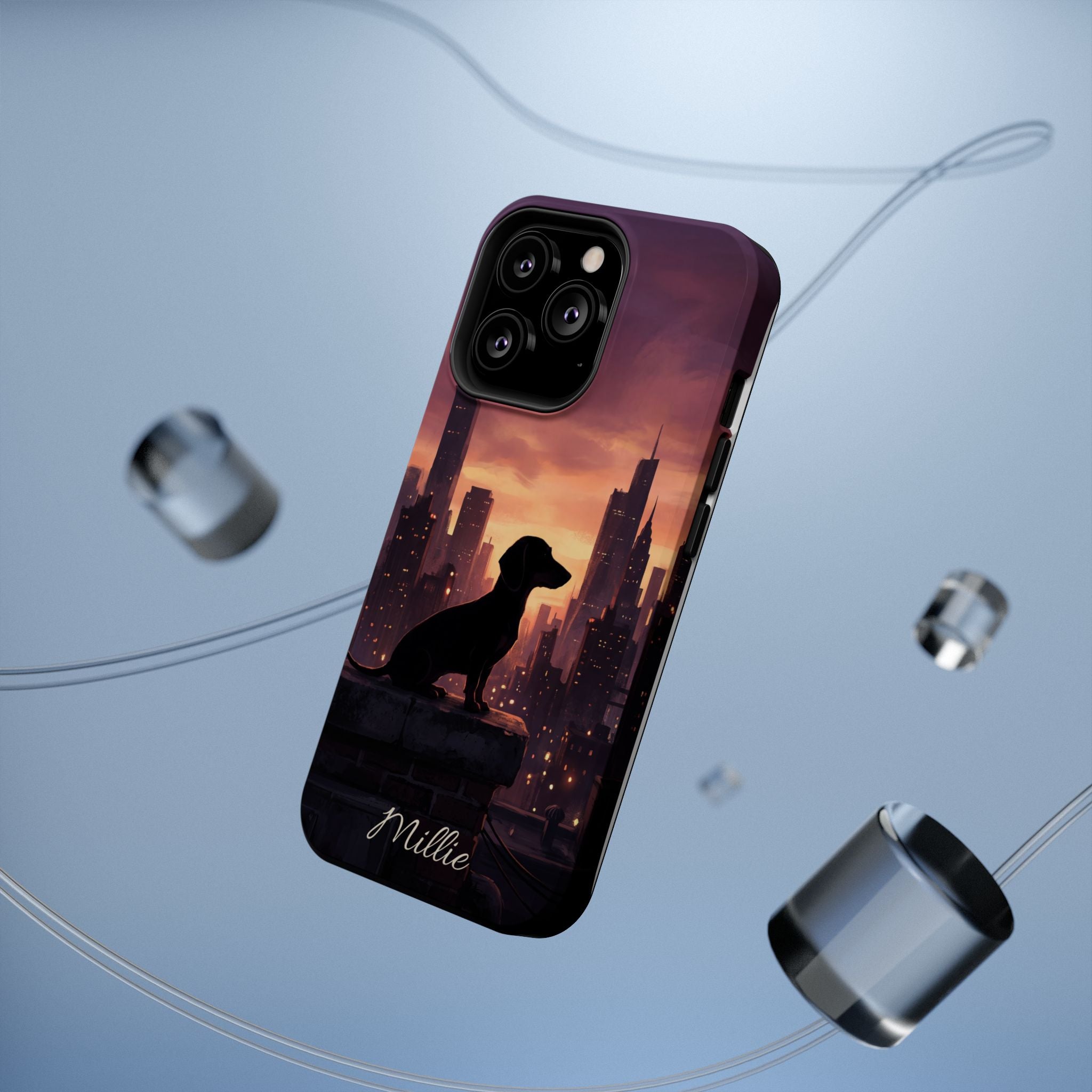 Personalized Dachshund City Skyline Phone Case — Wireless Charging Cover