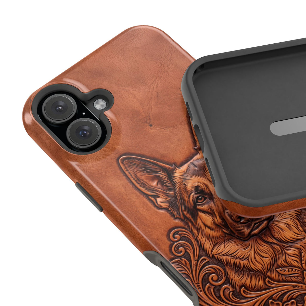 German Shepherd Phone Case | Western Tooled Art — Tough Magnetic Case with Wireless Charging