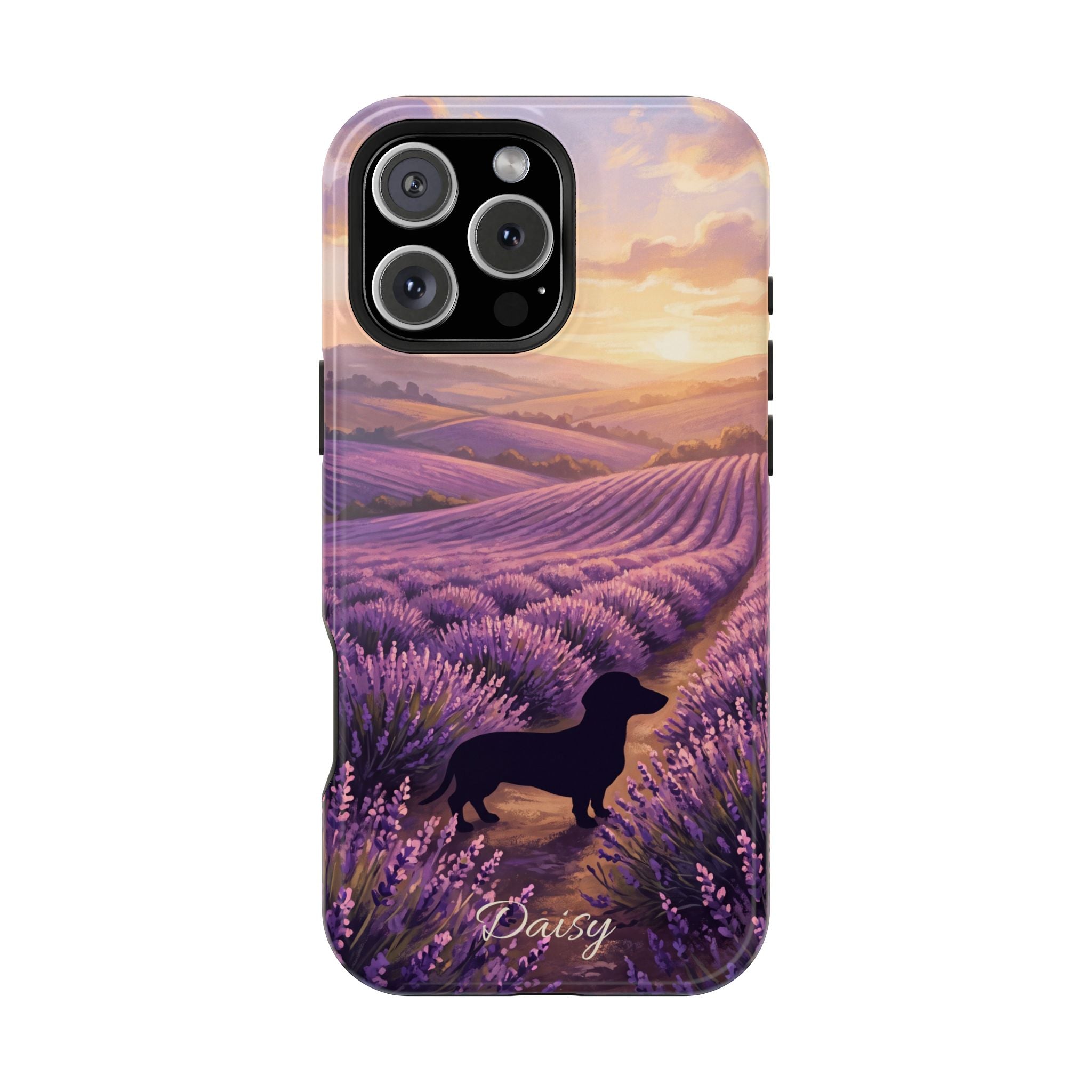 Personalized Dachshund Lavender Field Phone Case — Wireless Charging Cover