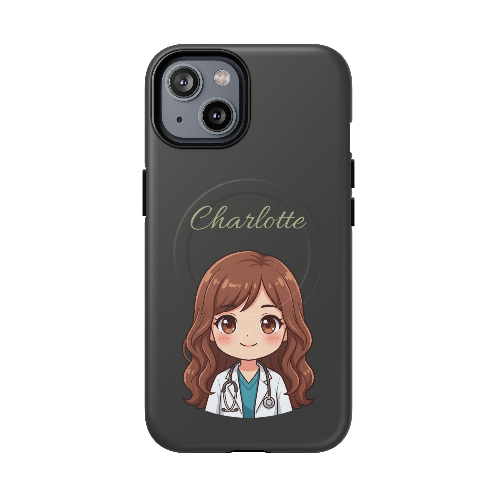 Personalized Tough Magnetic Phone Case | With Custom Name – Cute Illustrated Nurse Character Case for iPhones