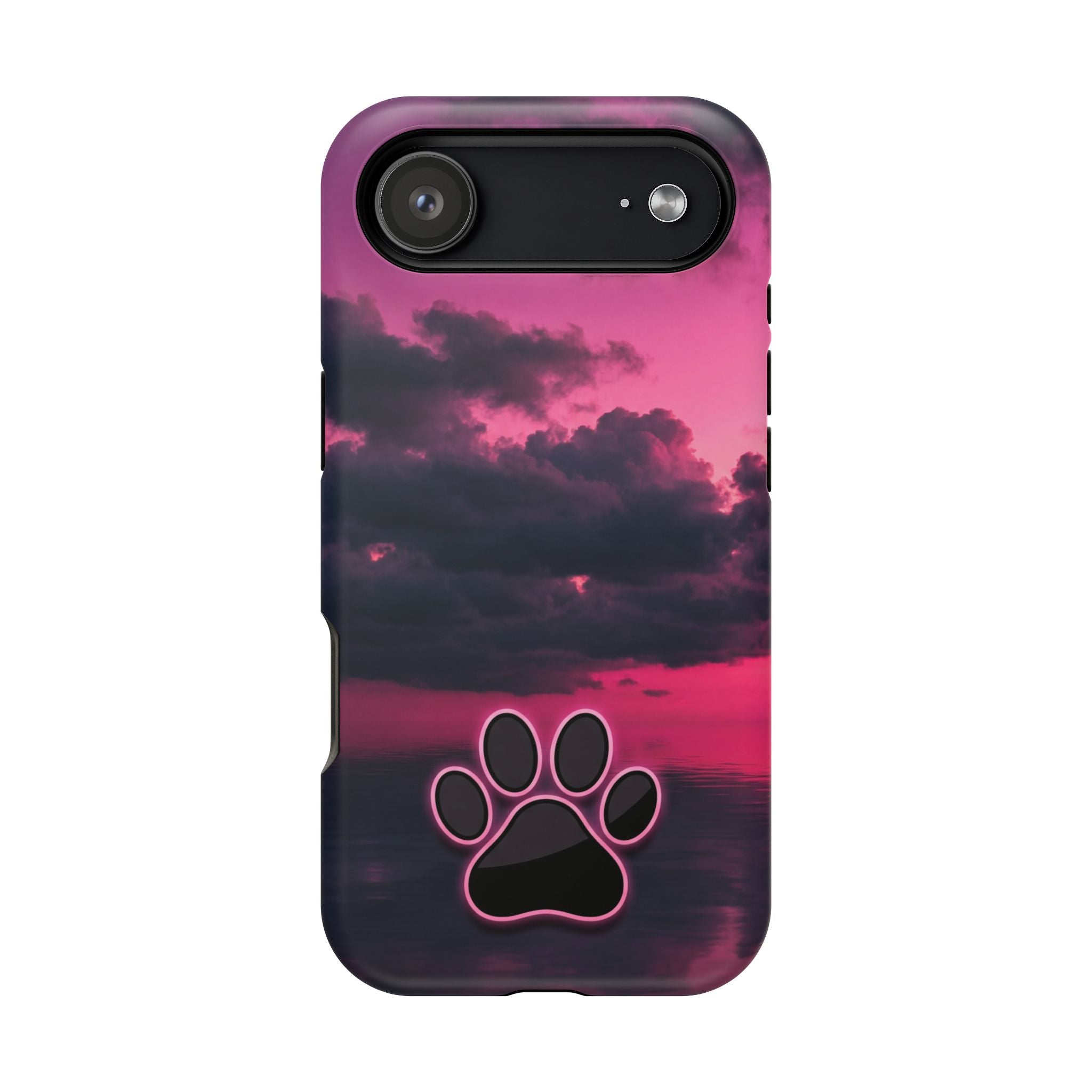 Pink Sky Paw Print Phone Case — Impact-Resistant Wireless Charging Cover