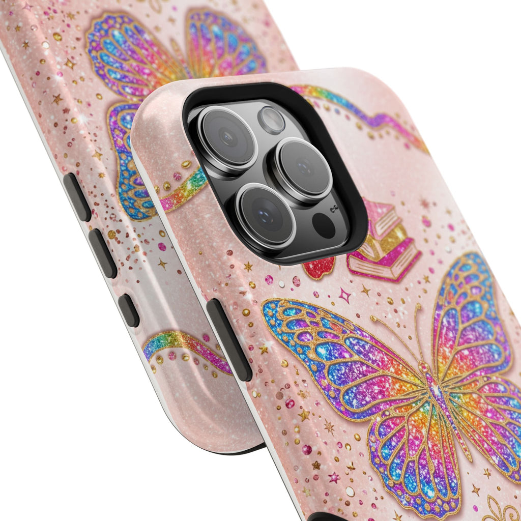 Blush Glitter Butterfly Personalized Teacher Phone Case — Wireless Charging Cover