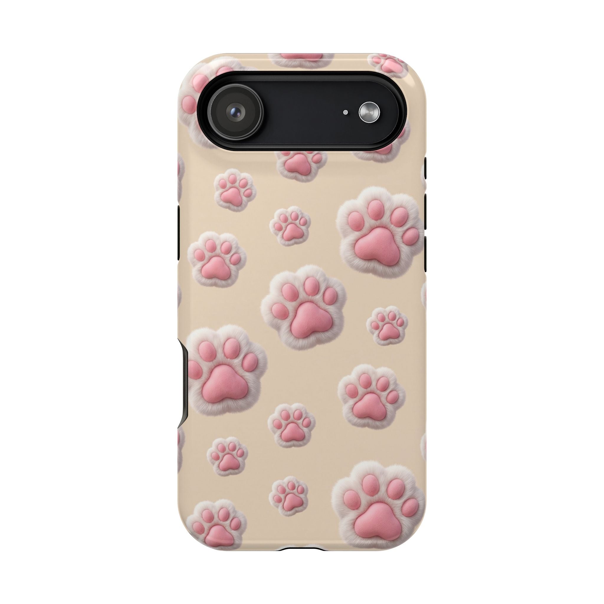 Pink Paw Print Phone Case — Impact-Resistant Wireless Charging Cover