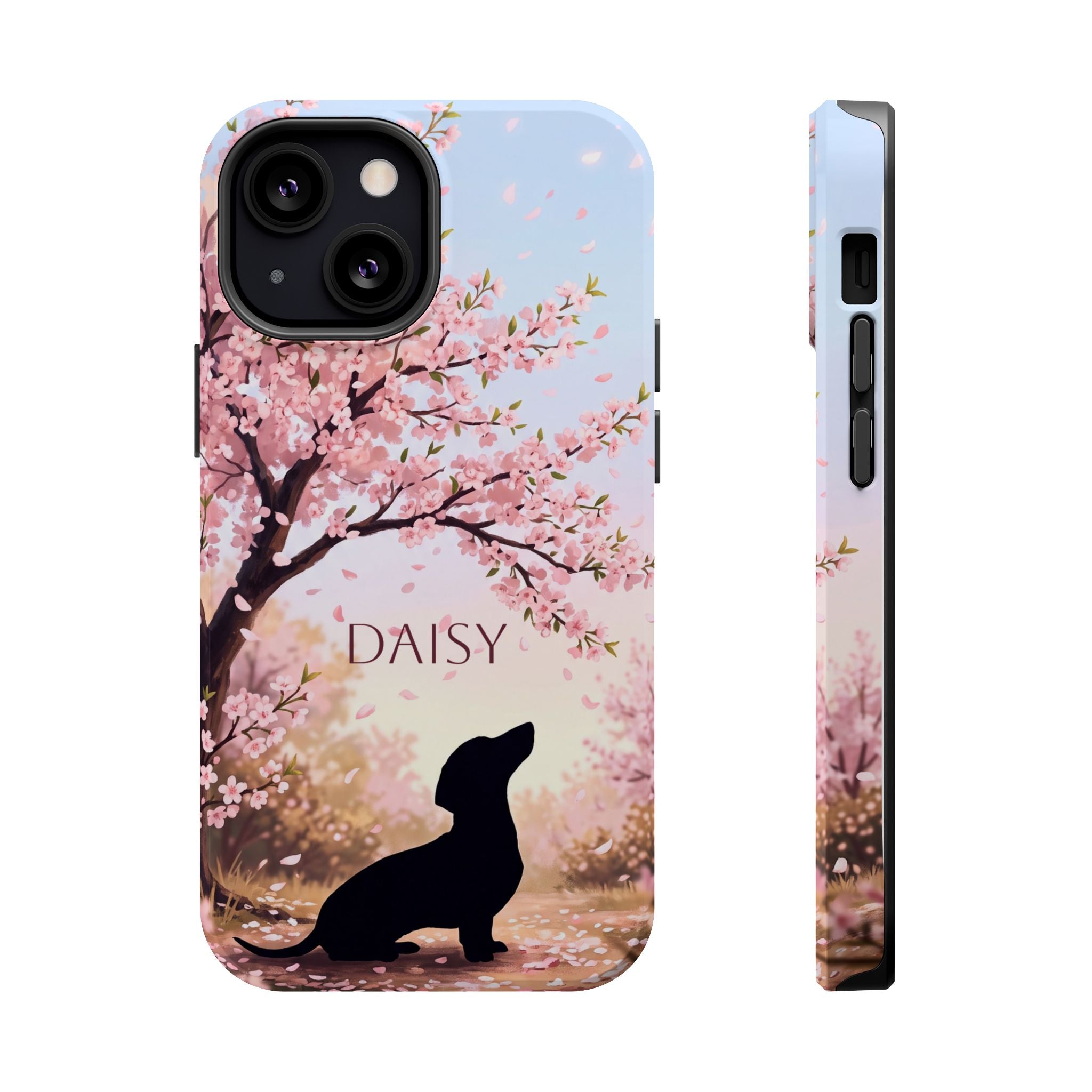 Personalized Dachshund Cherry Blossom Phone Case — Wireless Charging Cover