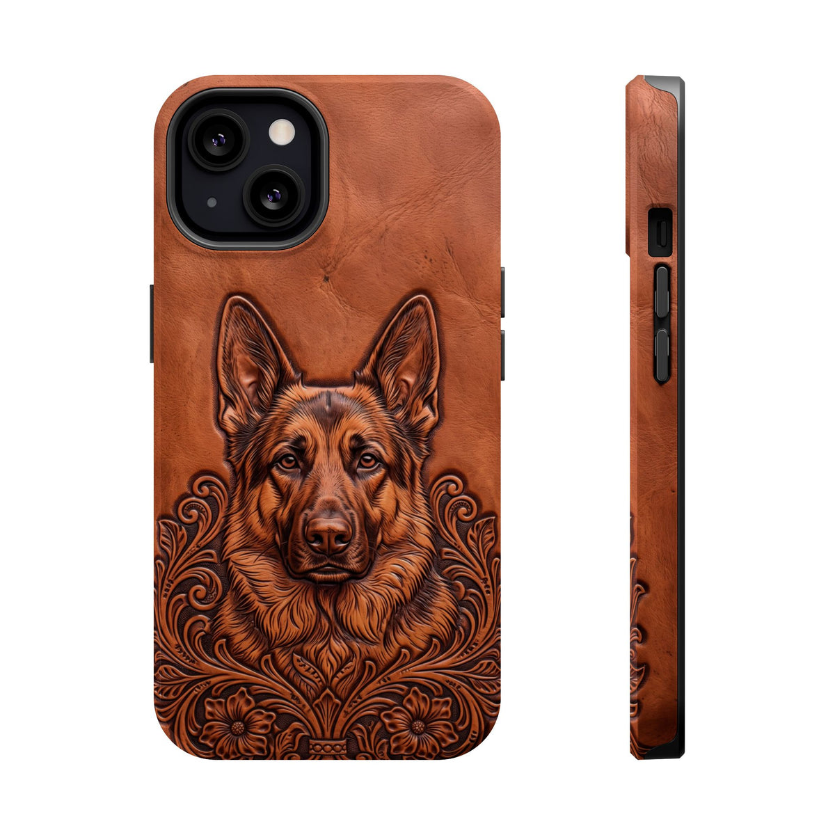 German Shepherd Phone Case | Western Tooled Art — Tough Magnetic Case with Wireless Charging