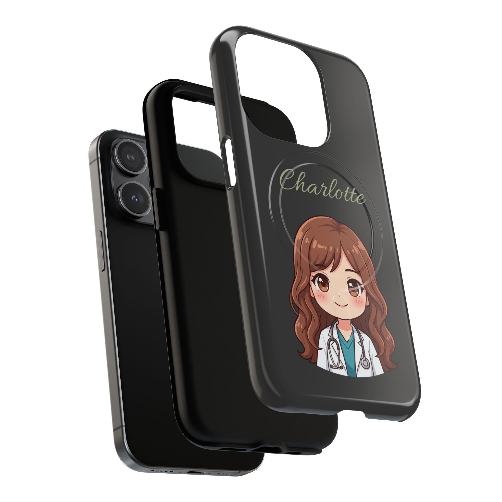 Personalized Tough Magnetic Phone Case | With Custom Name – Cute Illustrated Nurse Character Case for iPhones