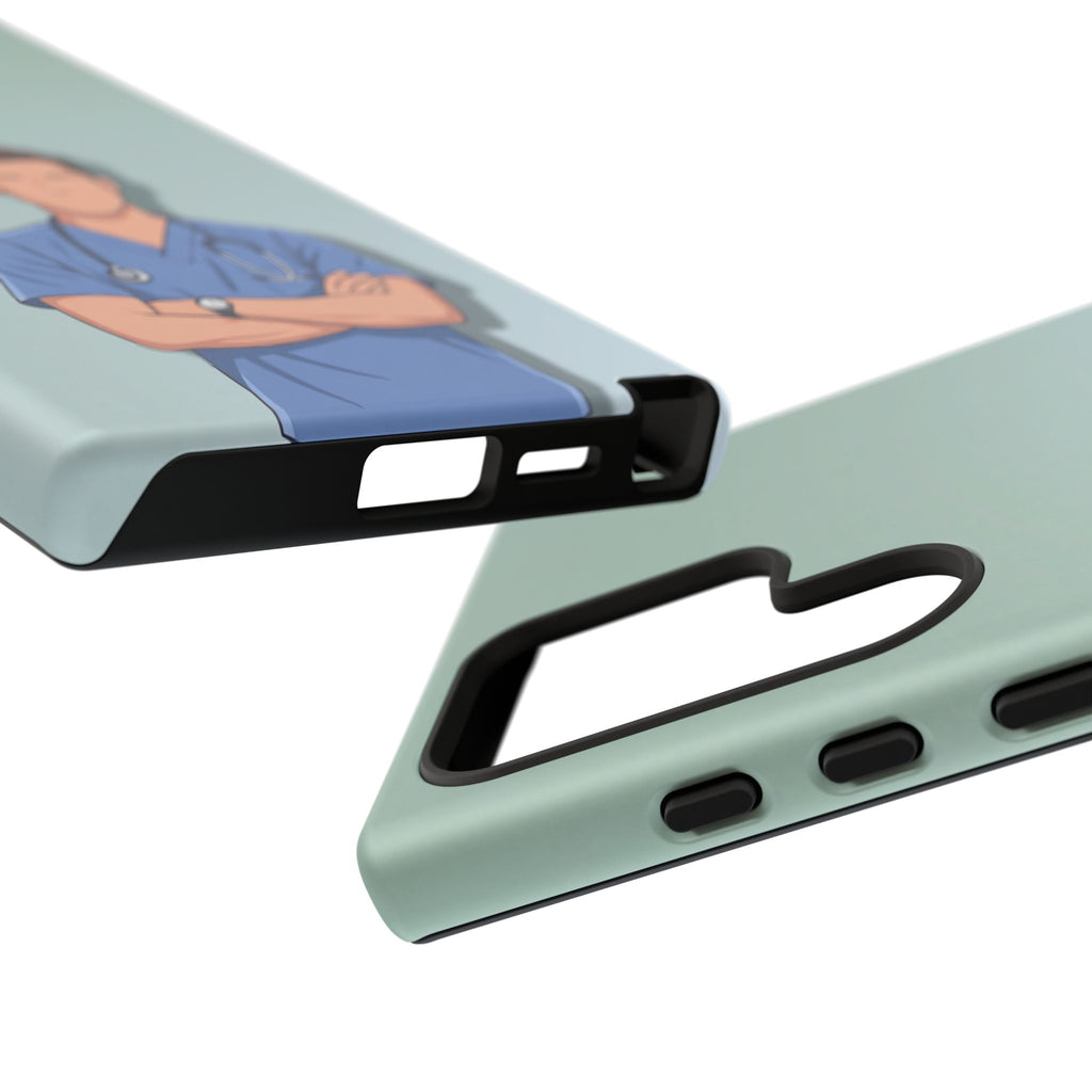 Male Nurse Phone Case | Confident Nurse in Blue Scrubs Illustration | iPhone & Samsung