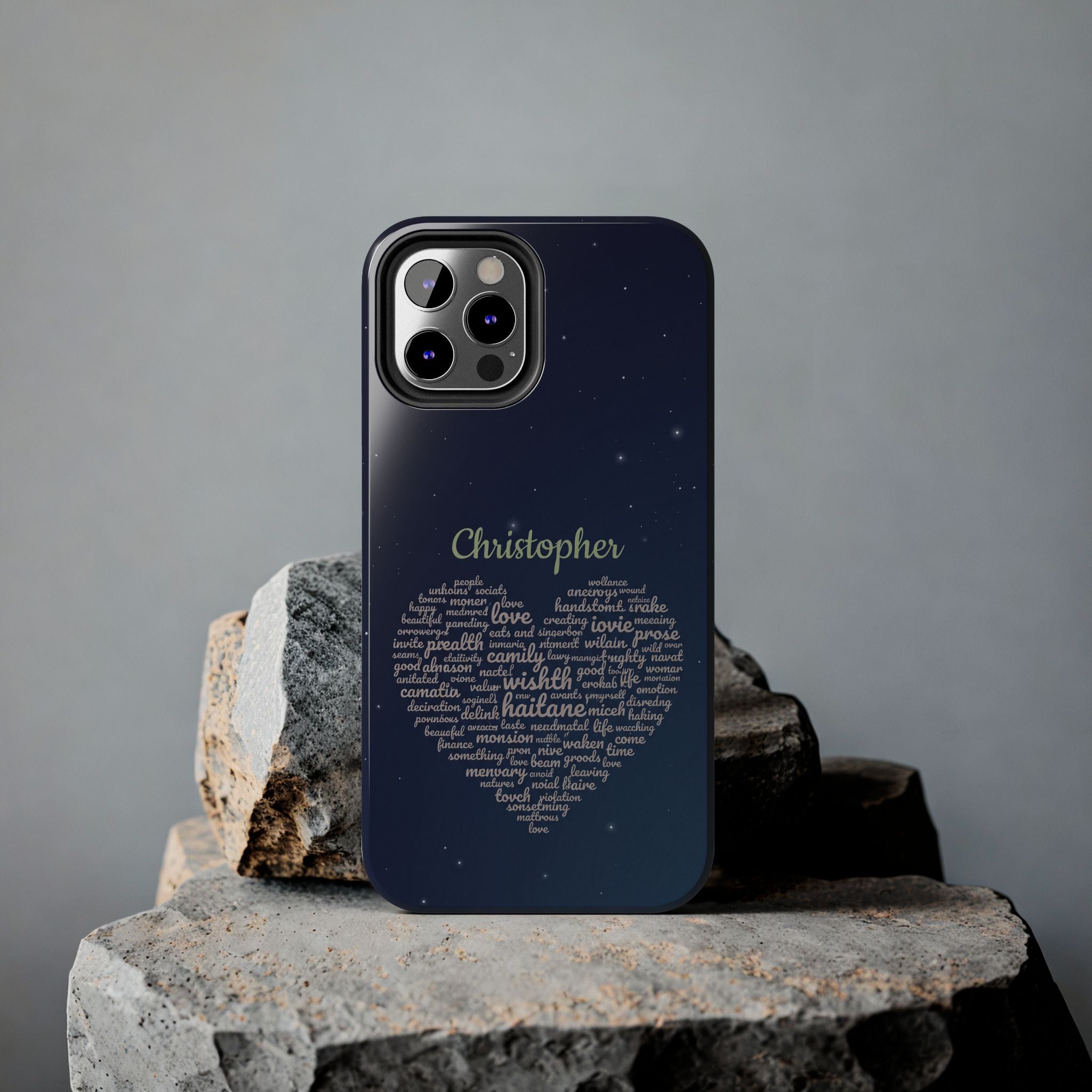 Personalized Teacher Heart Word Cloud Phone Case — Custom Name Starry Design
