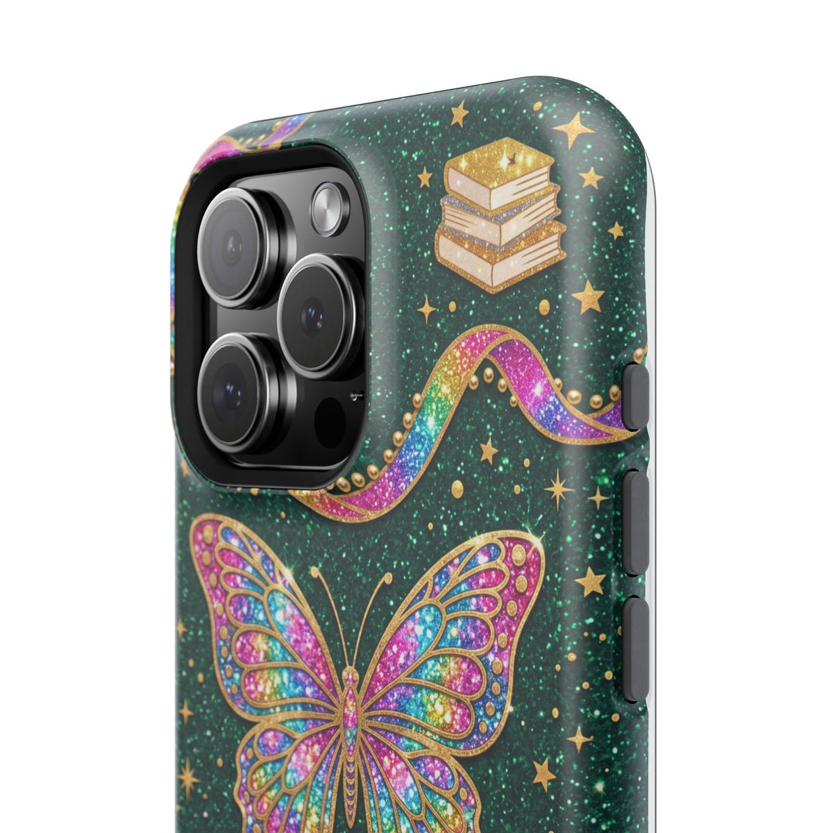 Rainbow Glitter Butterfly Personalized Teacher Phone Case — Wireless Charging Cover