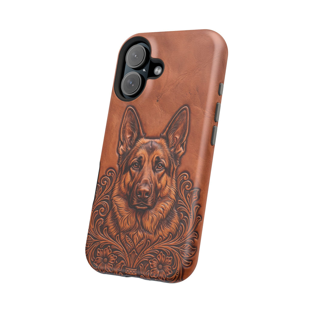 German Shepherd Phone Case | Western Tooled Art — Tough Magnetic Case with Wireless Charging
