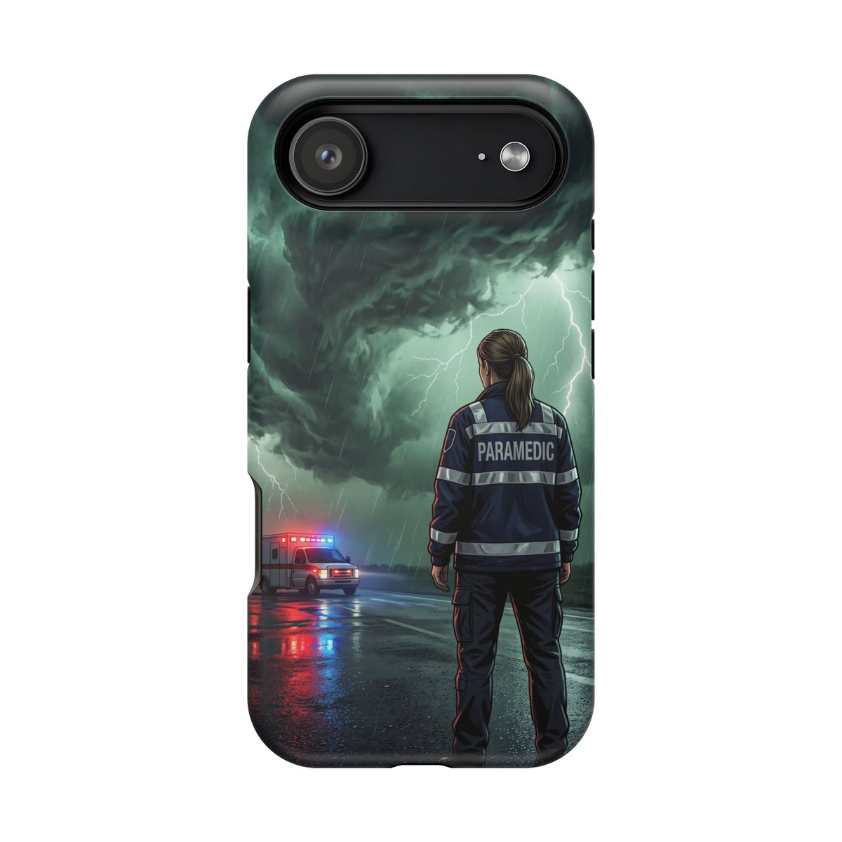 Female Paramedic Green Storm Phone Case — Magnetic Wireless Charging Cover