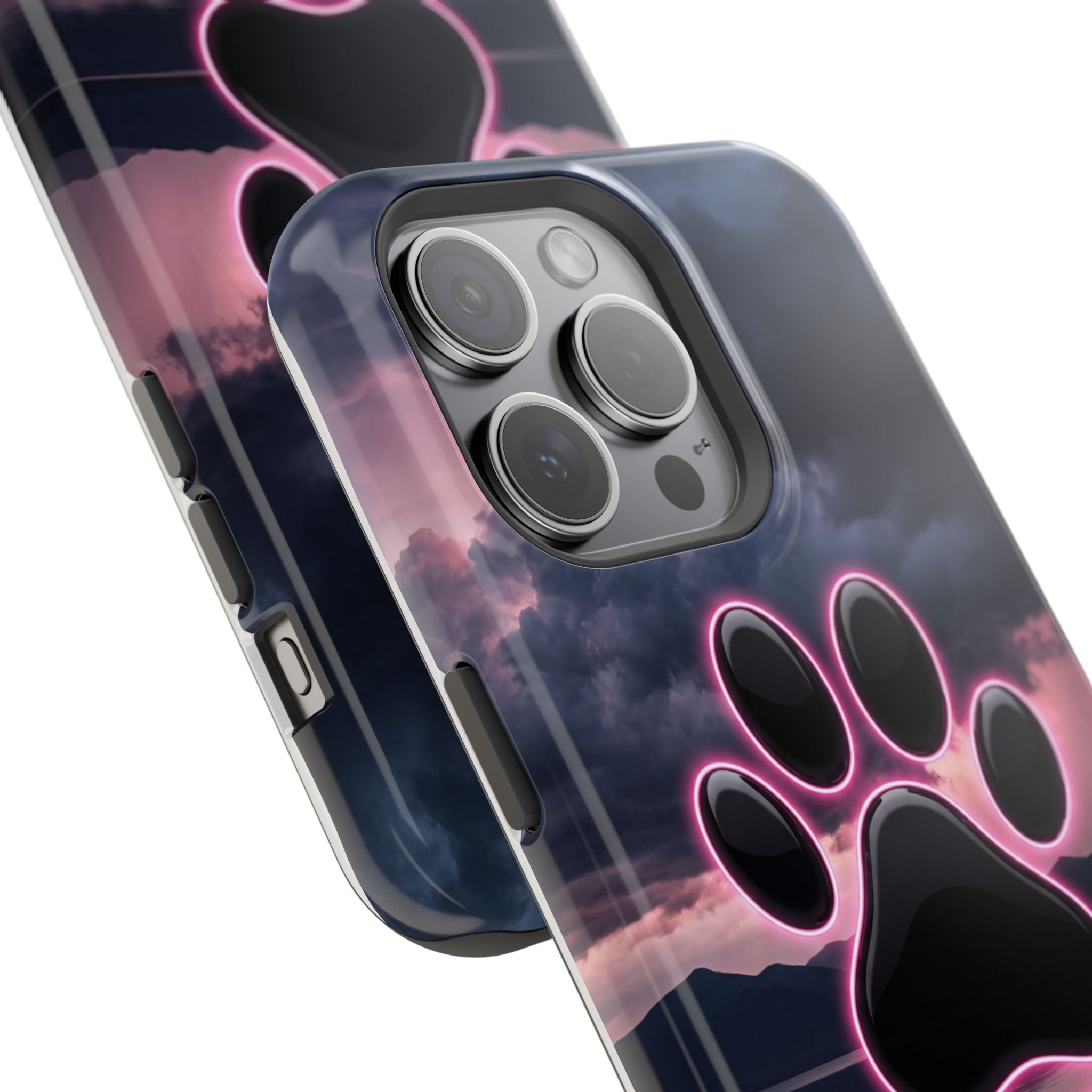 Neon Paw Print Phone Case — Impact-Resistant Wireless Charging Cover