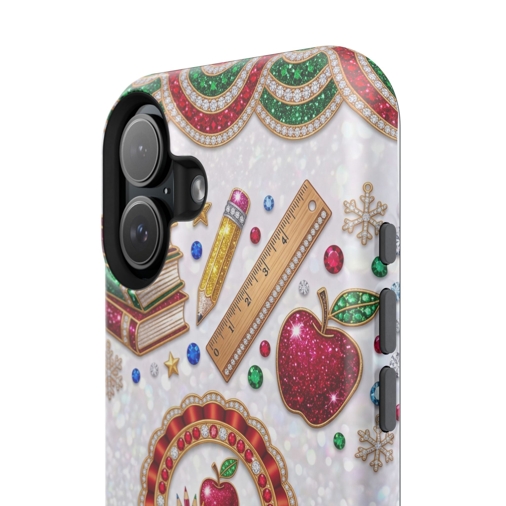 Jeweled Apple Medallion Personalized Teacher Phone Case — Wireless Charging Cover