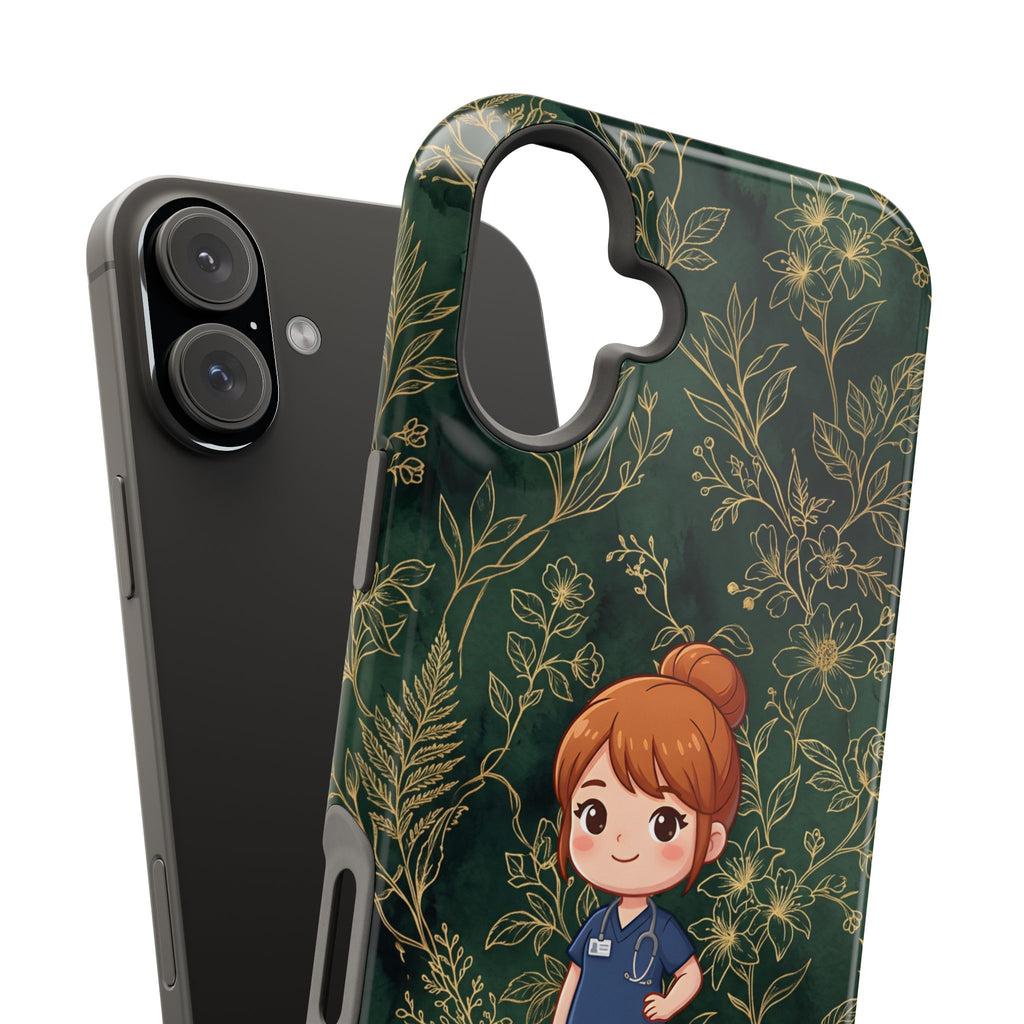 Personalized Nurse Botanical Phone Case — Impact-Resistant Wireless Charging Cover