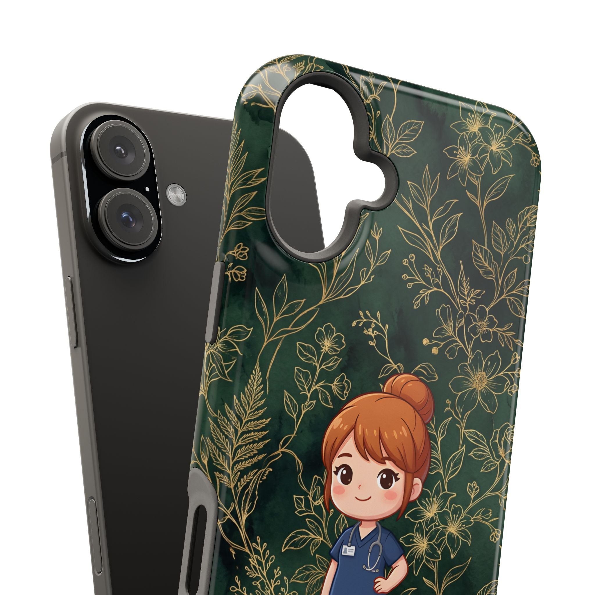 Personalized Nurse Botanical Phone Case — Impact-Resistant Wireless Charging Cover