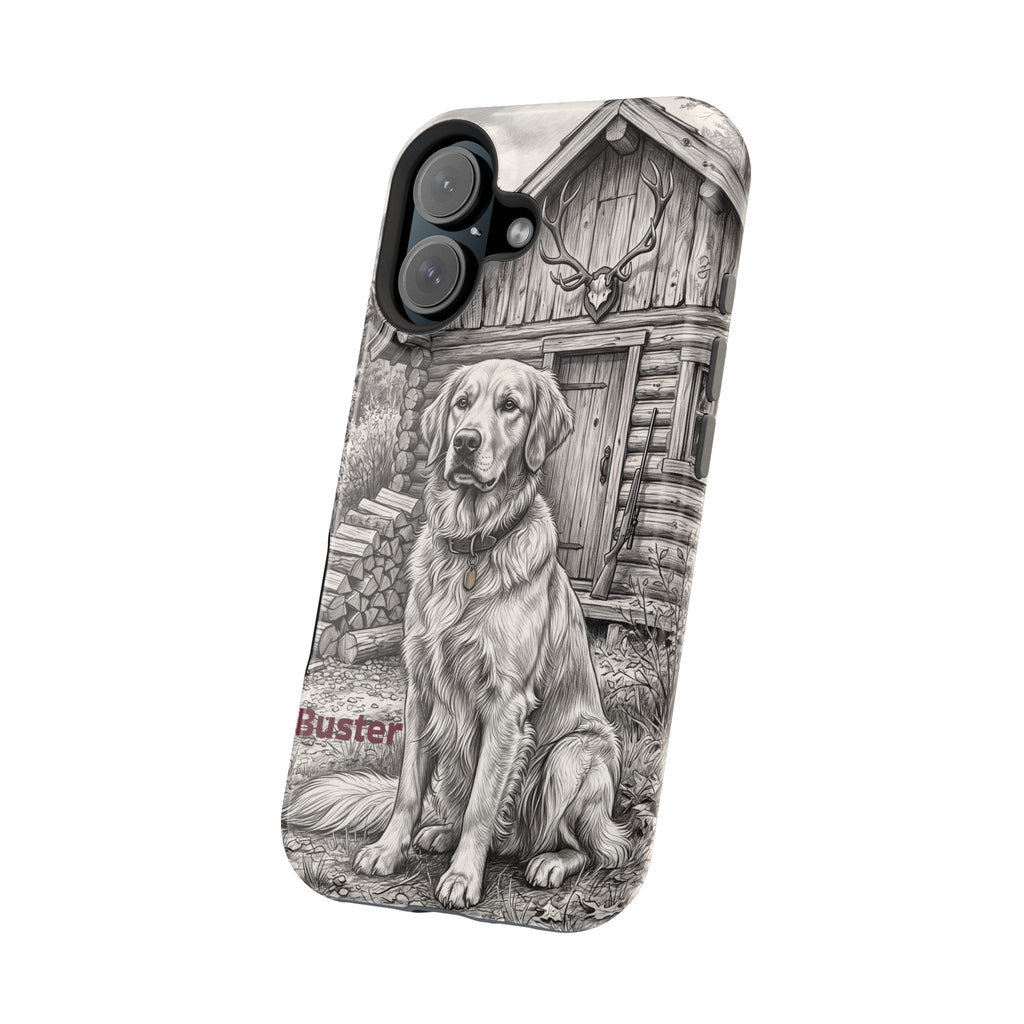 Personalized Golden Retriever Cabin Porch Phone Case — Wireless Charging Cover