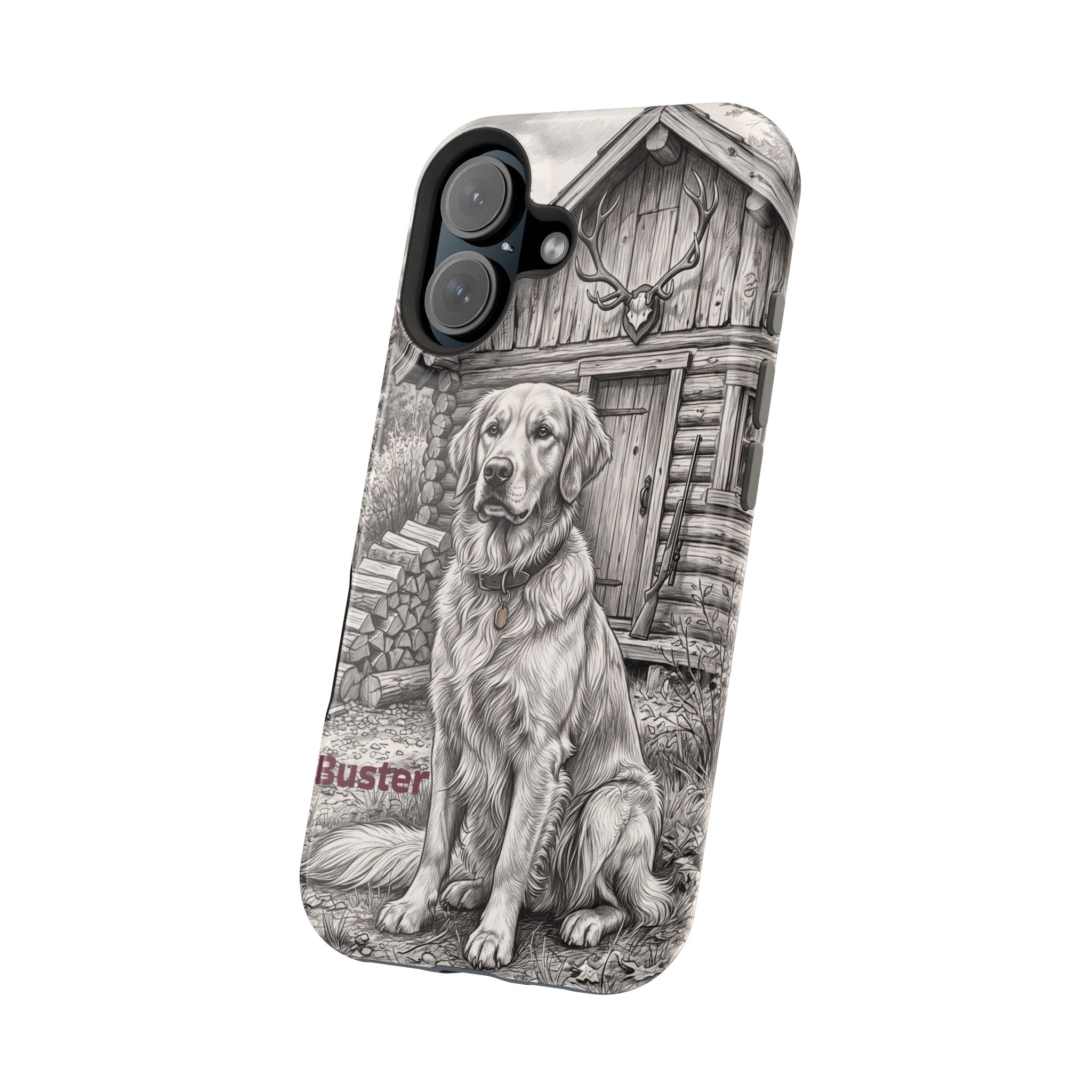 Personalized Golden Retriever Cabin Porch Phone Case — Wireless Charging Cover
