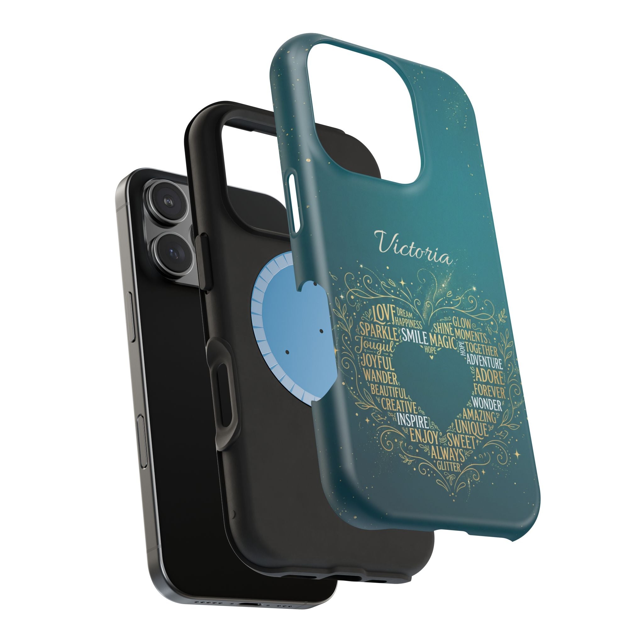 Personalized Teacher Heart Word Art Phone Case — Impact-Resistant Wireless Charging Cover