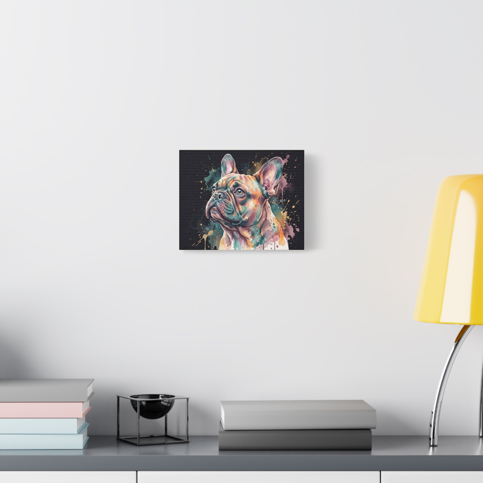 Watercolor French Bulldog Canvas Print — Colorful Dog Wall Art, Matte Stretched Canvas
