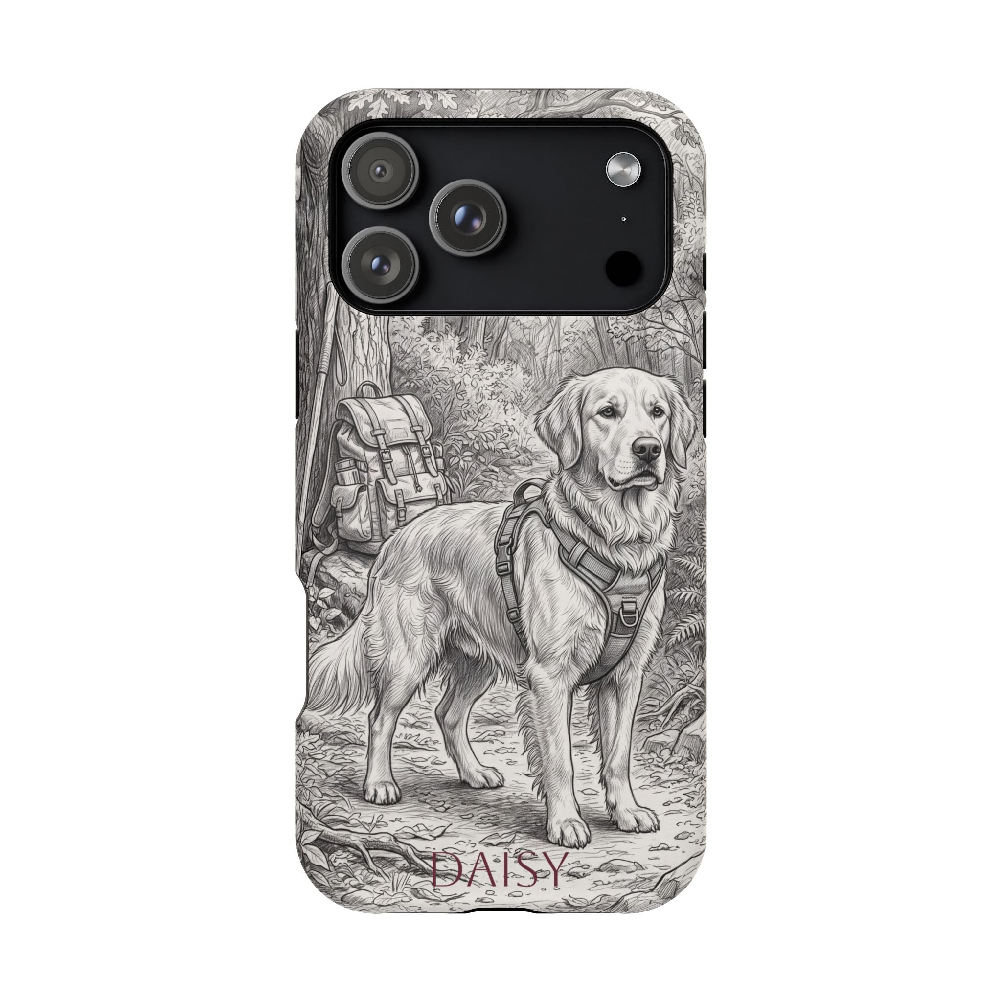Personalized Golden Retriever Woodland Trail Phone Case — Wireless Charging Cover
