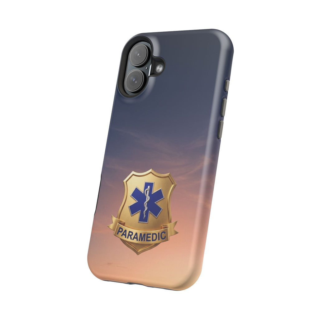 Gold Paramedic Badge Sunset Sky Phone Case — Magnetic Wireless Charging Cover