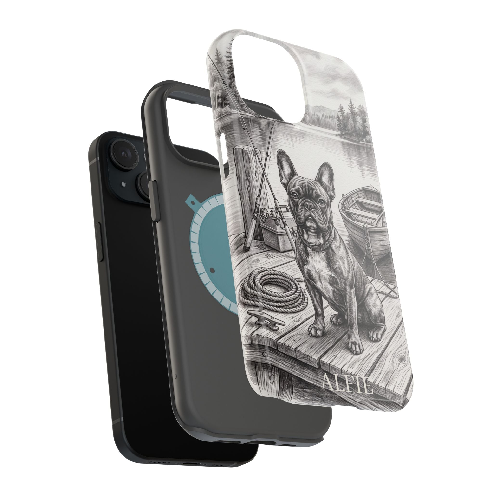 Personalized French Bulldog Lakeside Dock Phone Case — Wireless Charging Cover