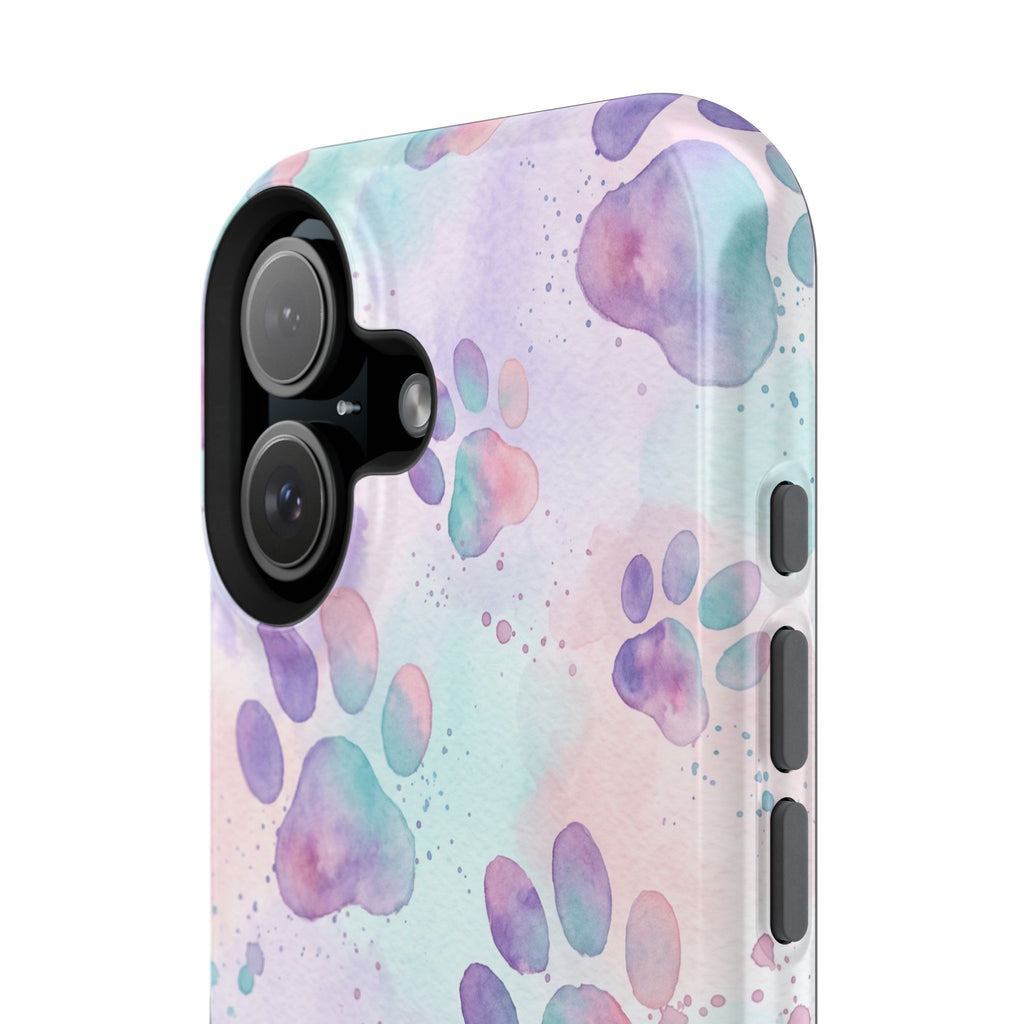 Watercolor Paw Print Phone Case — Impact-Resistant Wireless Charging Cover