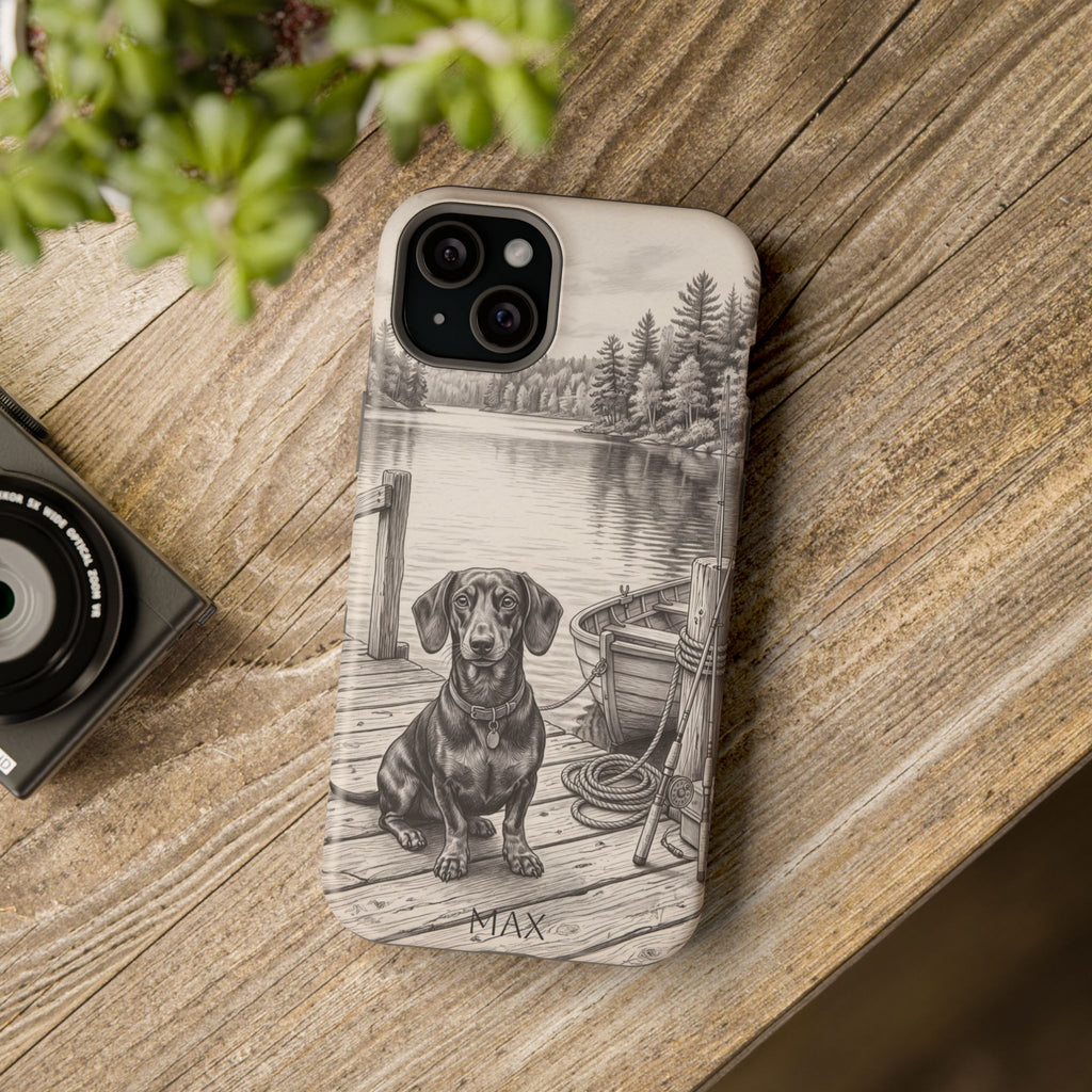 Personalized Dachshund Sunset Beach Phone Case — Wireless Charging Cover