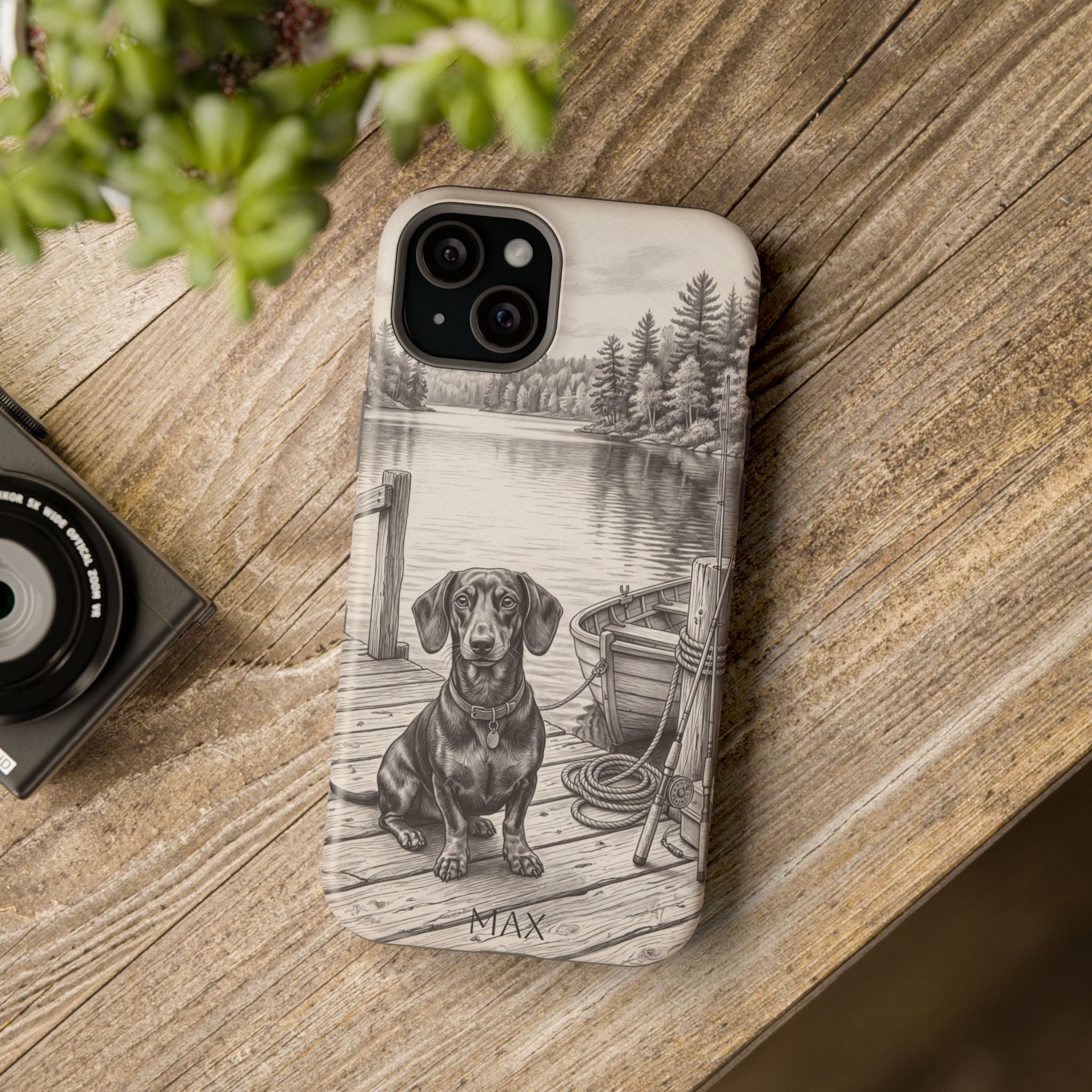 Personalized Dachshund Sunset Beach Phone Case — Wireless Charging Cover