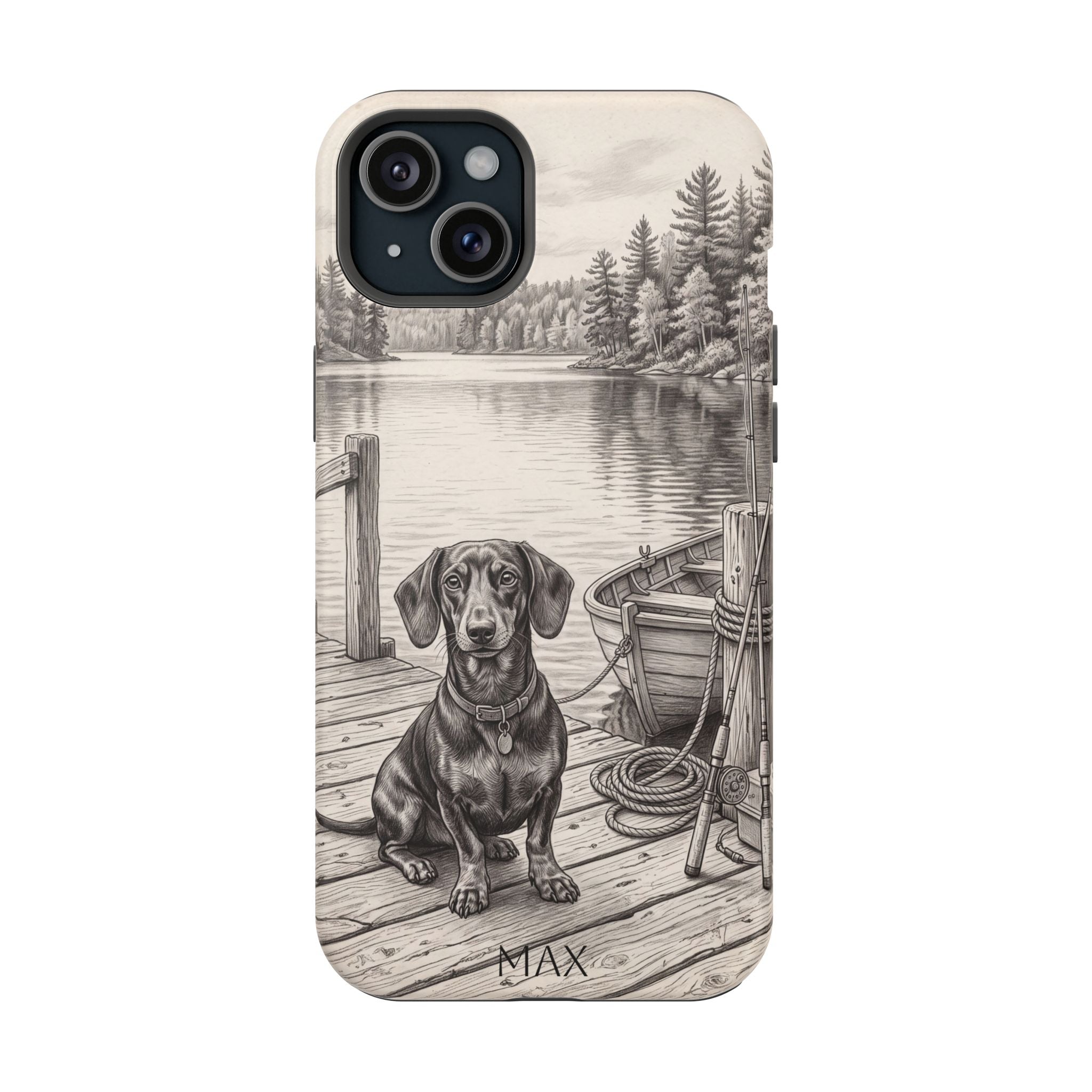 Personalized Dachshund Sunset Beach Phone Case — Wireless Charging Cover