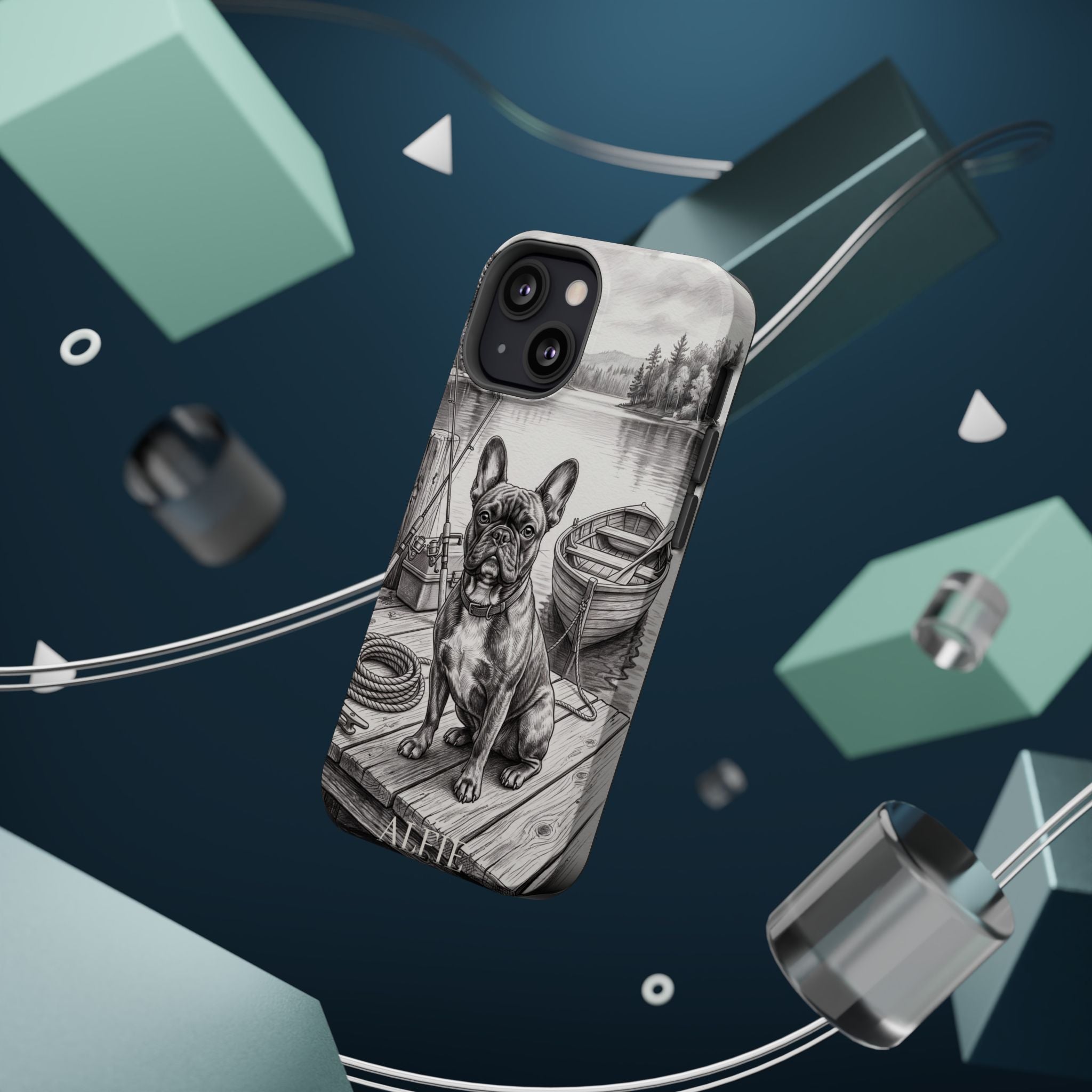 Personalized French Bulldog Lakeside Dock Phone Case — Wireless Charging Cover