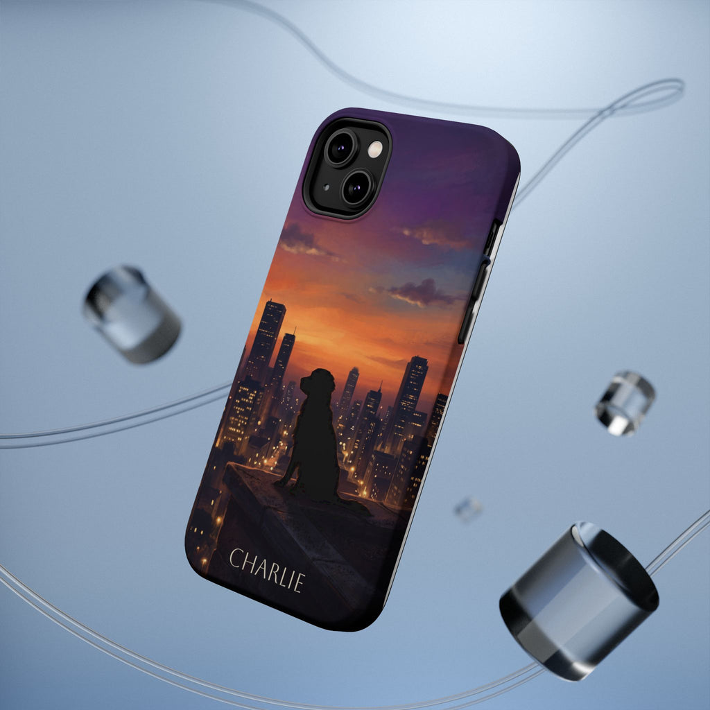 Personalized Golden Retriever City Skyline Phone Case — Wireless Charging Cover
