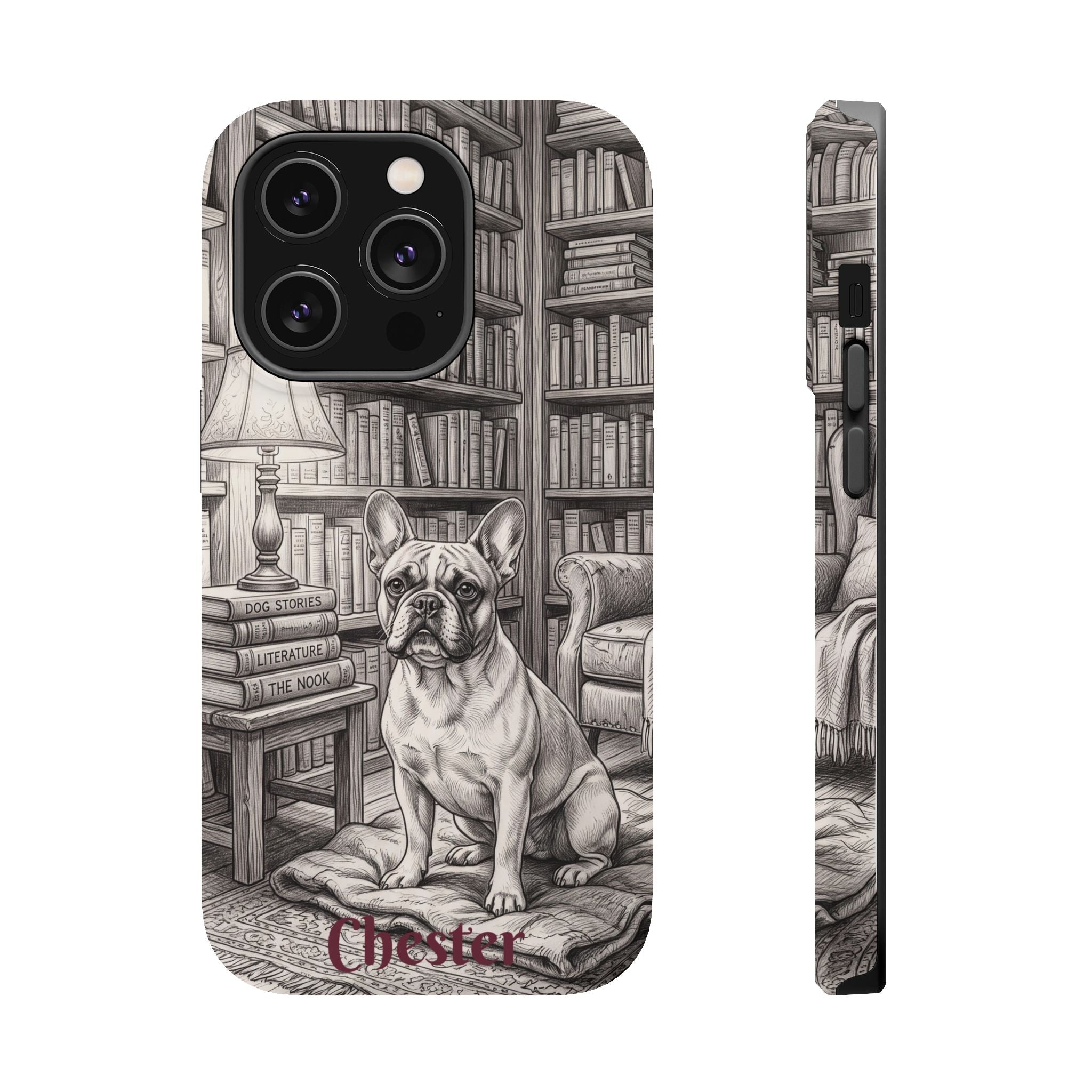Personalized French Bulldog Library Study Phone Case — Wireless Charging Cover