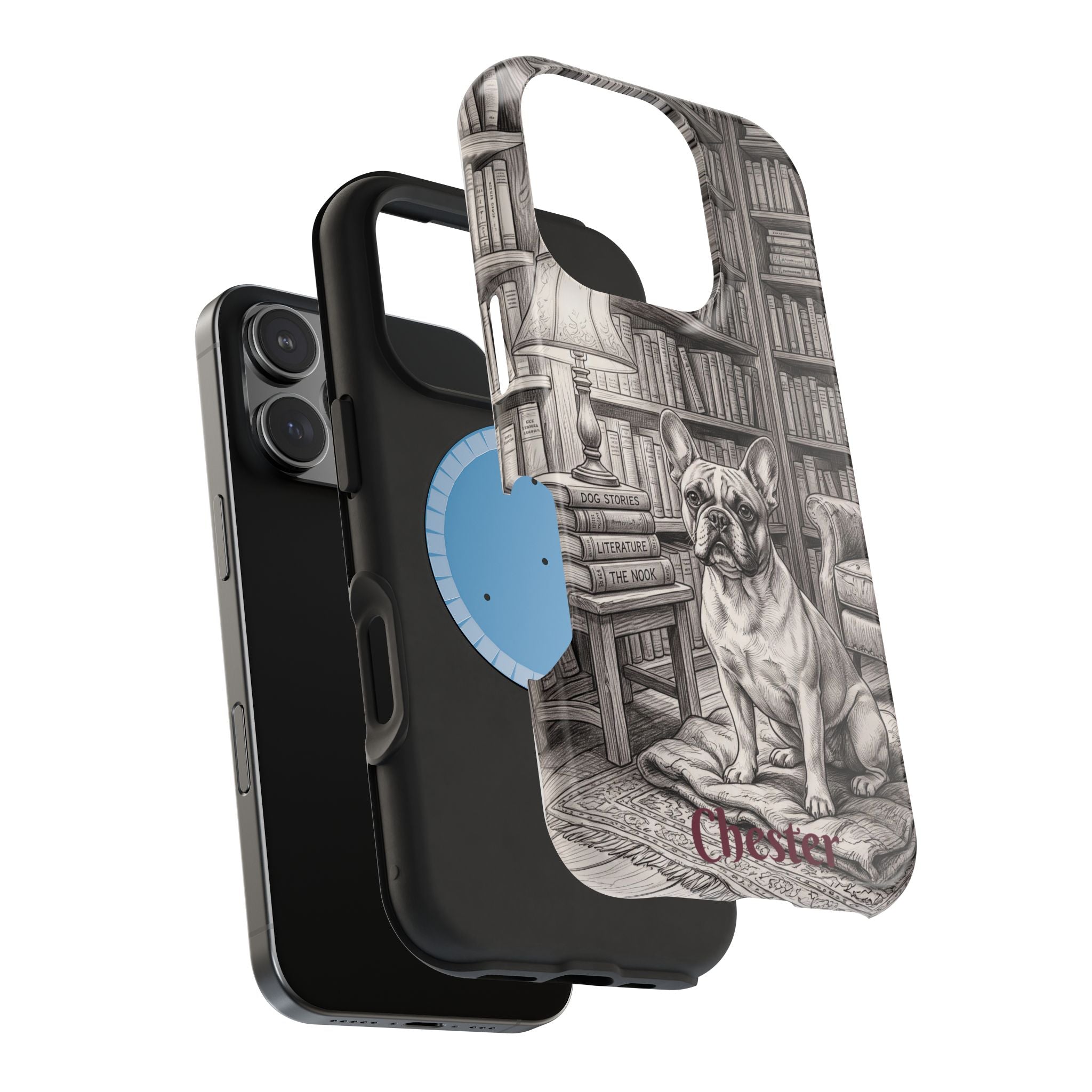 Personalized French Bulldog Library Study Phone Case — Wireless Charging Cover