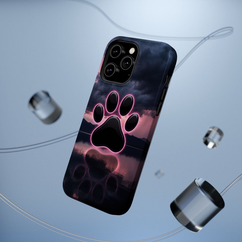Neon Paw Print Phone Case — Impact-Resistant Wireless Charging Cover