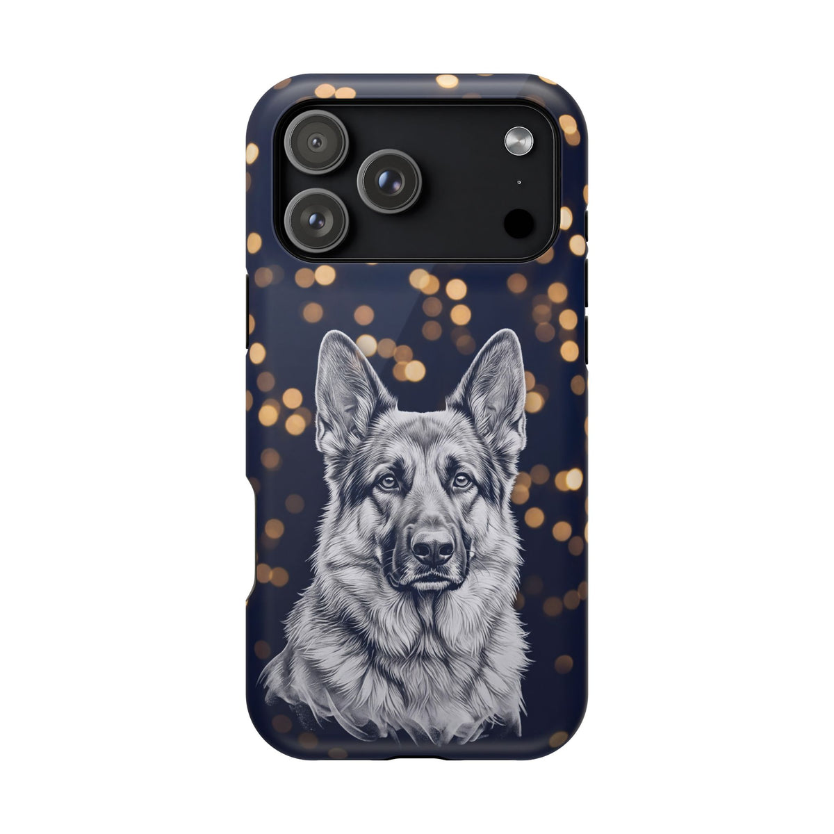 German Shepherd Phone Case | Golden Bokeh Art — Tough Magnetic Case with Wireless Charging