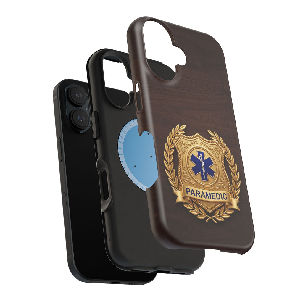 Gold Paramedic Laurel Badge Wood Phone Case — Magnetic Wireless Charging Cover