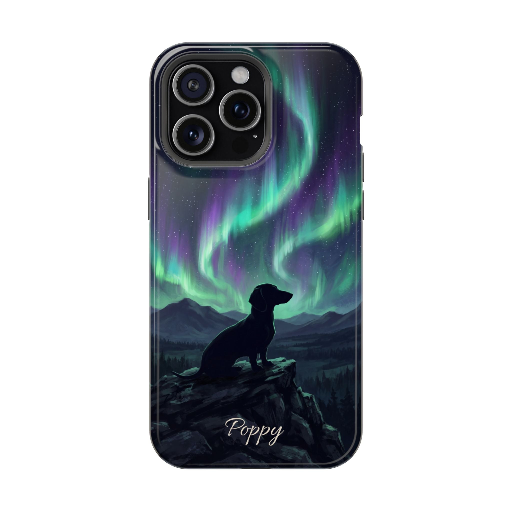 Personalized Dachshund Northern Lights Phone Case — Wireless Charging Cover