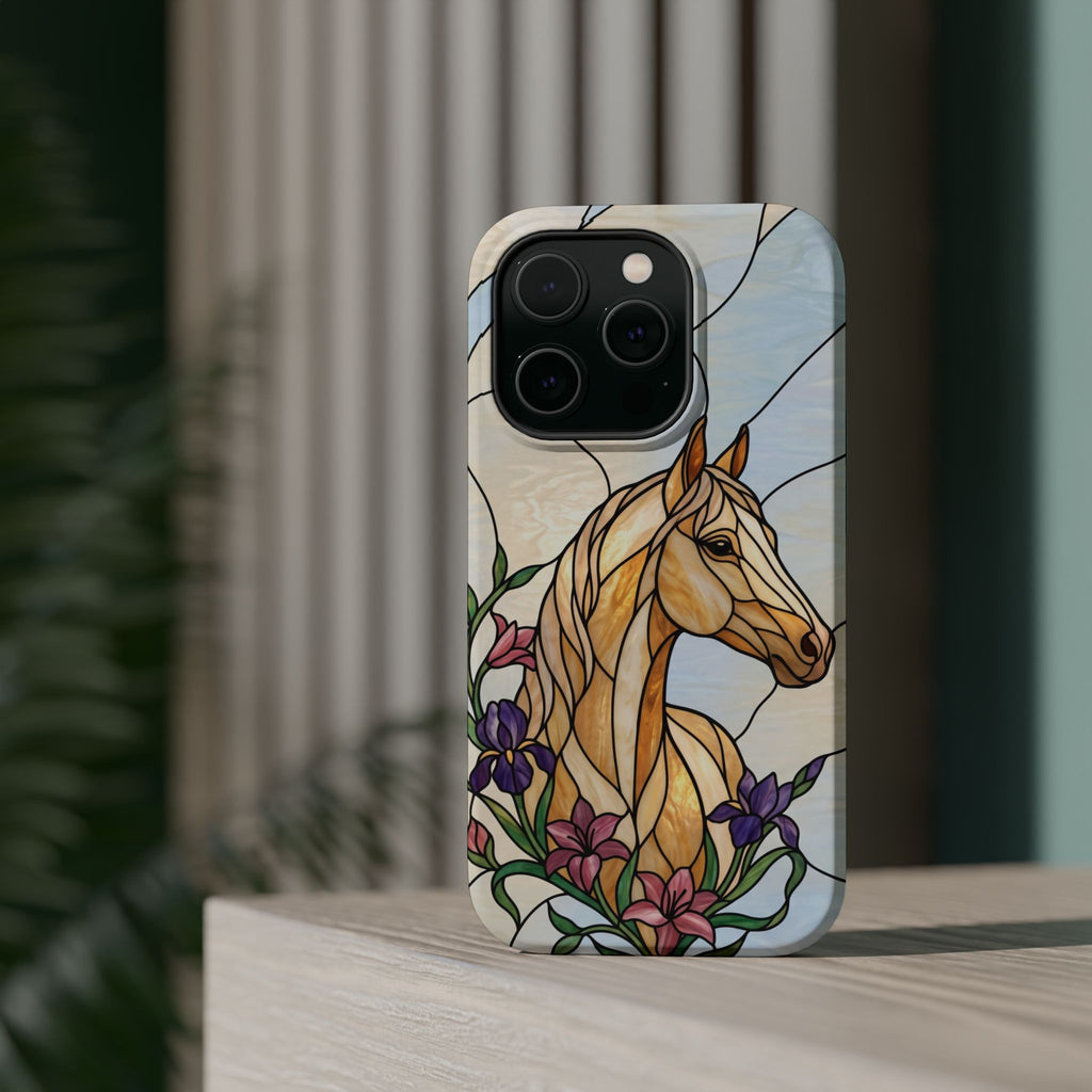 Floral Stained Glass Horse Phone Case — Tough Magnetic Case with Wireless Charging