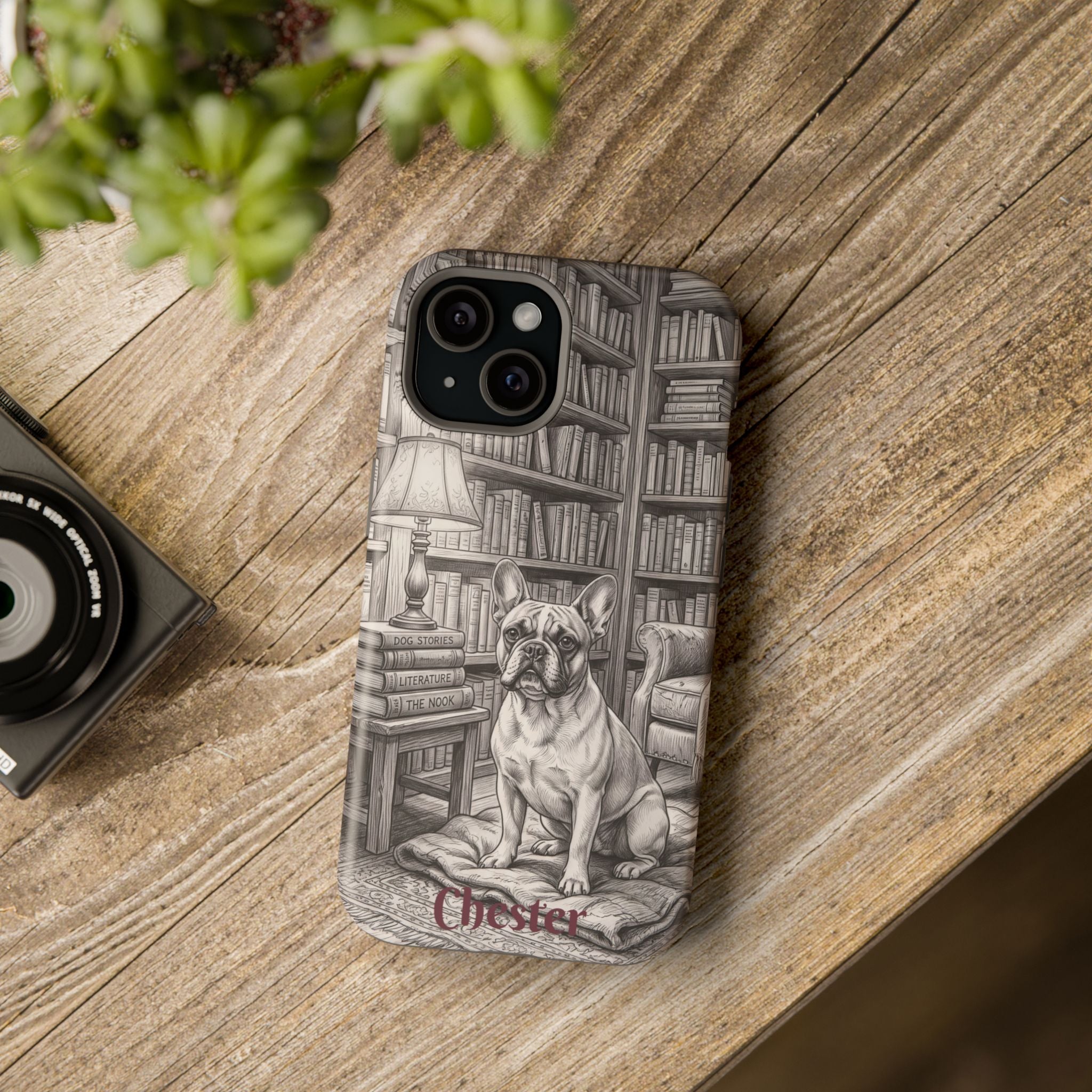 Personalized French Bulldog Library Study Phone Case — Wireless Charging Cover