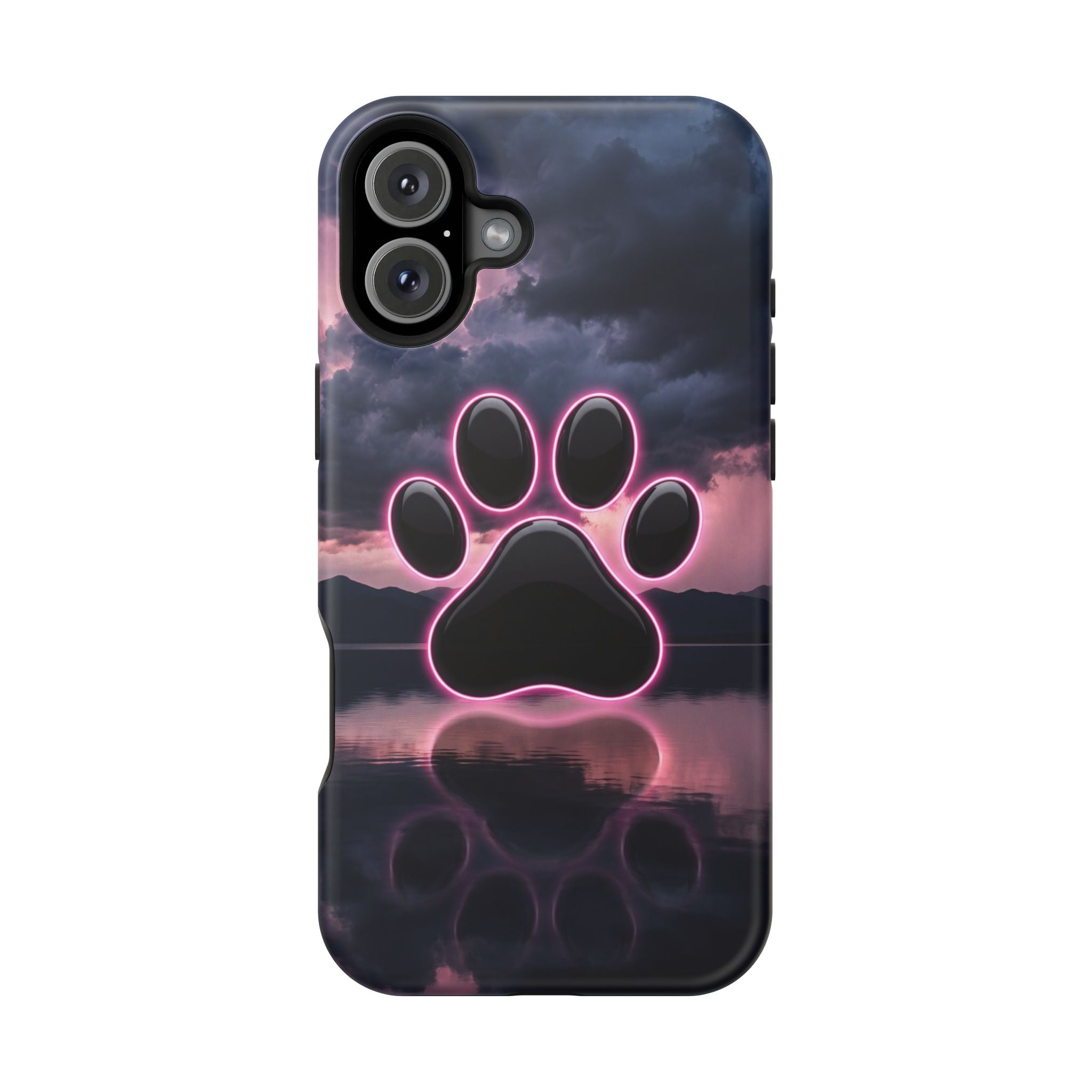 Neon Paw Print Phone Case — Impact-Resistant Wireless Charging Cover