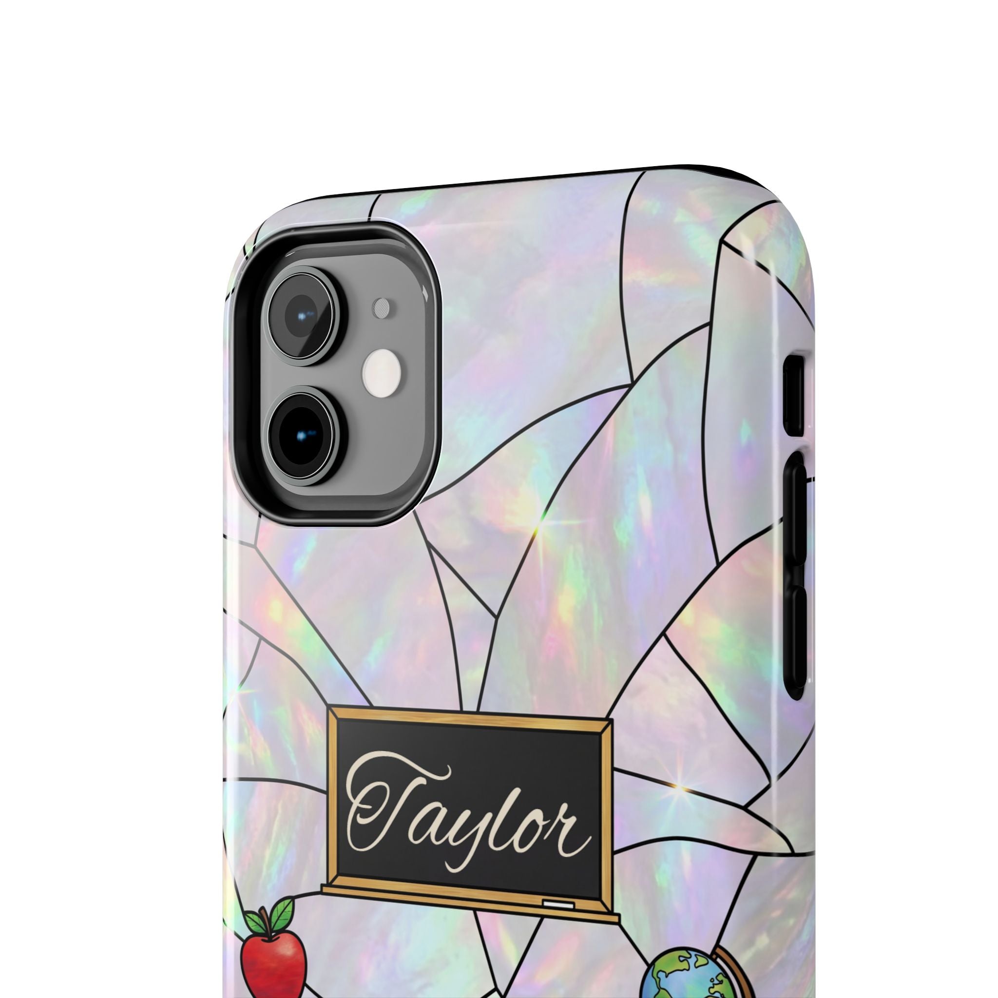 Personalized Teacher Phone Case — Custom Name Stained Glass Classroom Design