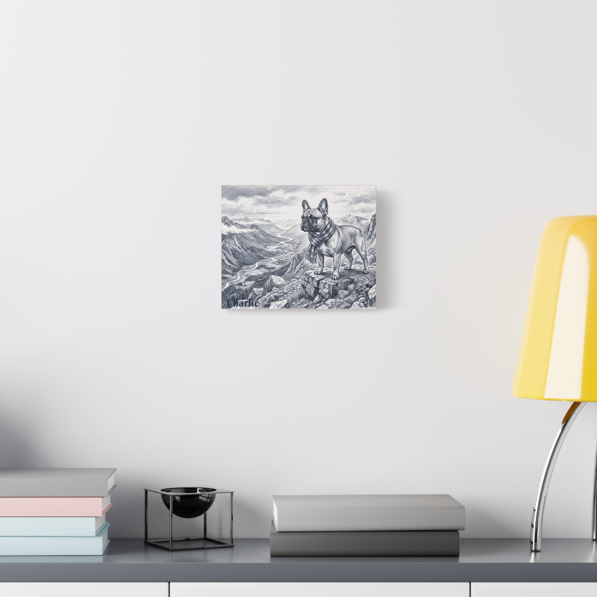 French Bulldog Mountain Sketch Personalized Canvas | Alpine Wall Art