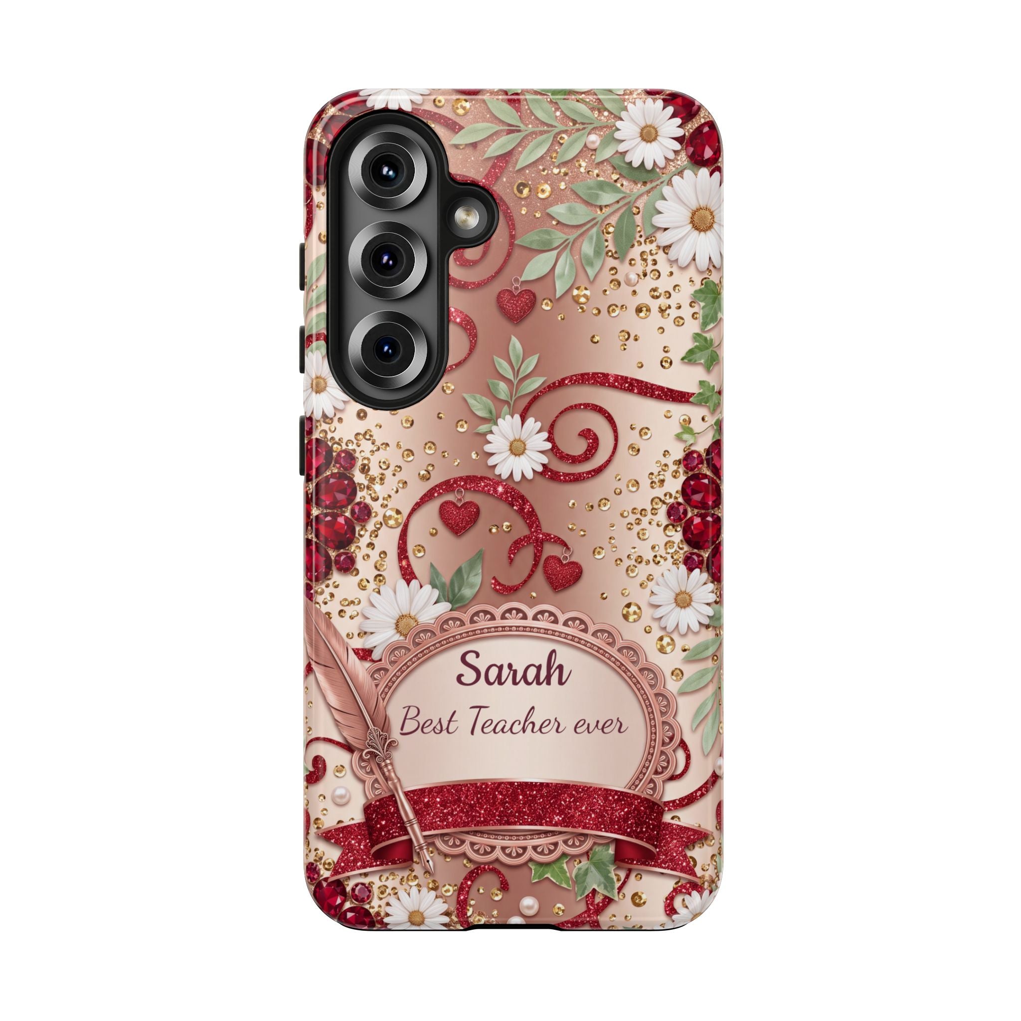 Personalized Teacher Phone Case — Custom Name and Message - Floral Jeweled Design