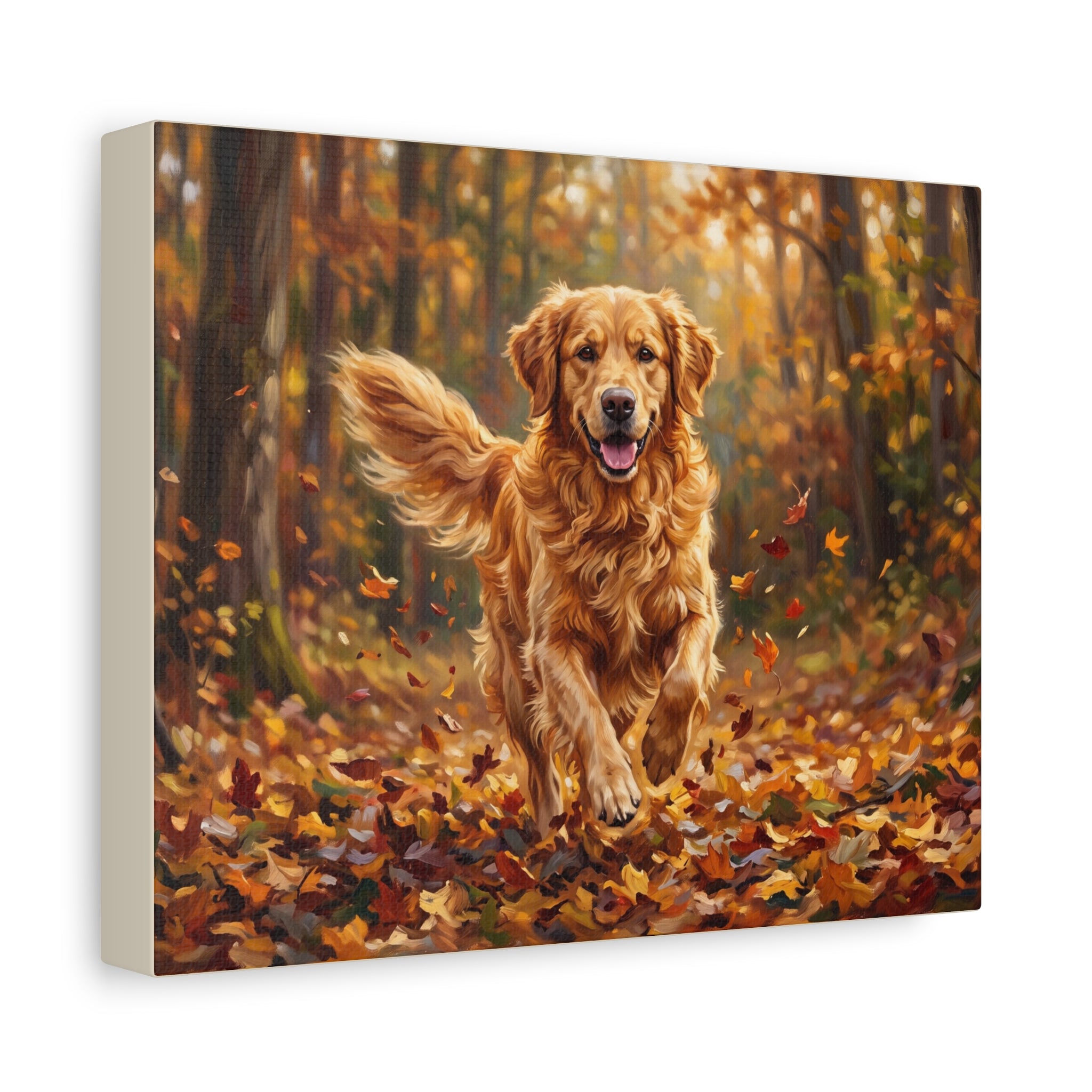 Golden Retriever Autumn Canvas — Stretched Matte Wall Art