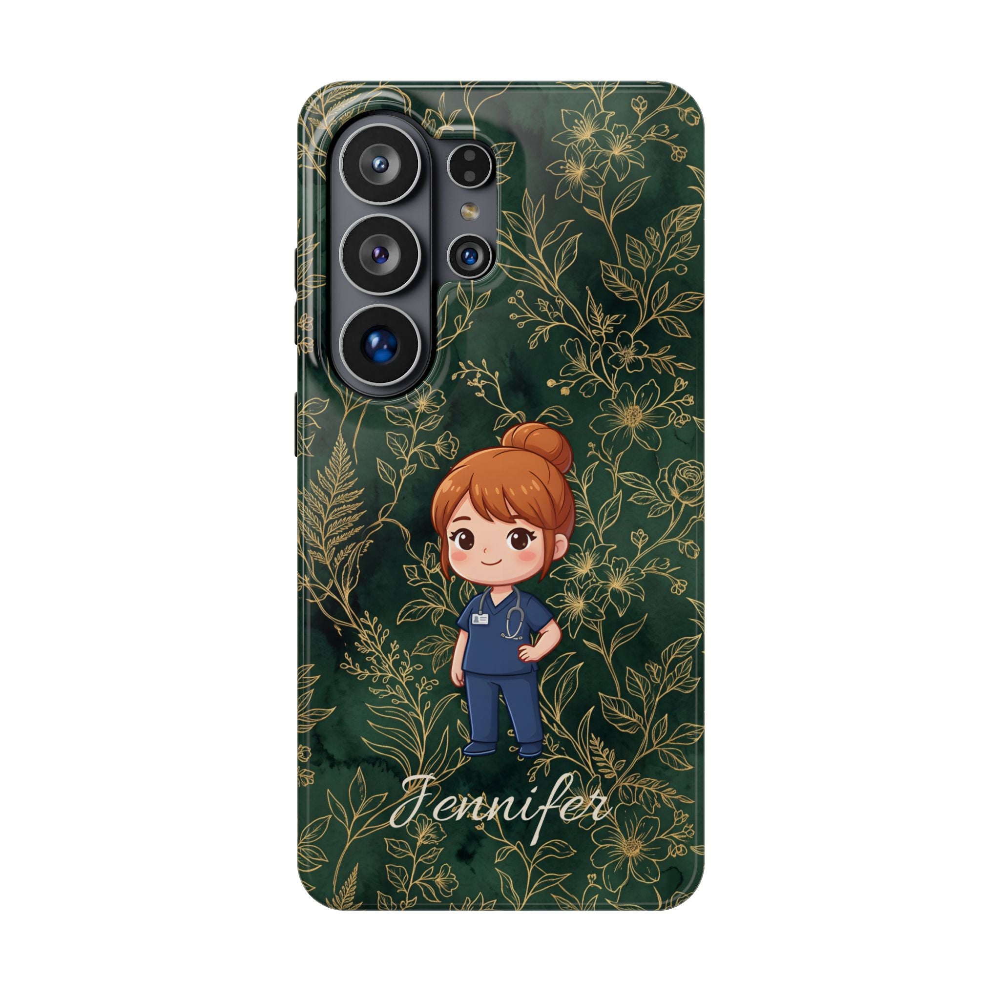 Personalized Nurse Botanical Phone Case — Impact-Resistant Wireless Charging Cover